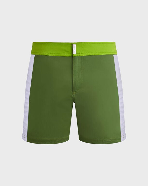 Vilebrequin – Color Block Stretch-badeshorts Mit Flachem Bund Für Herren – Bademode – Merle – Grün – Größe XXL