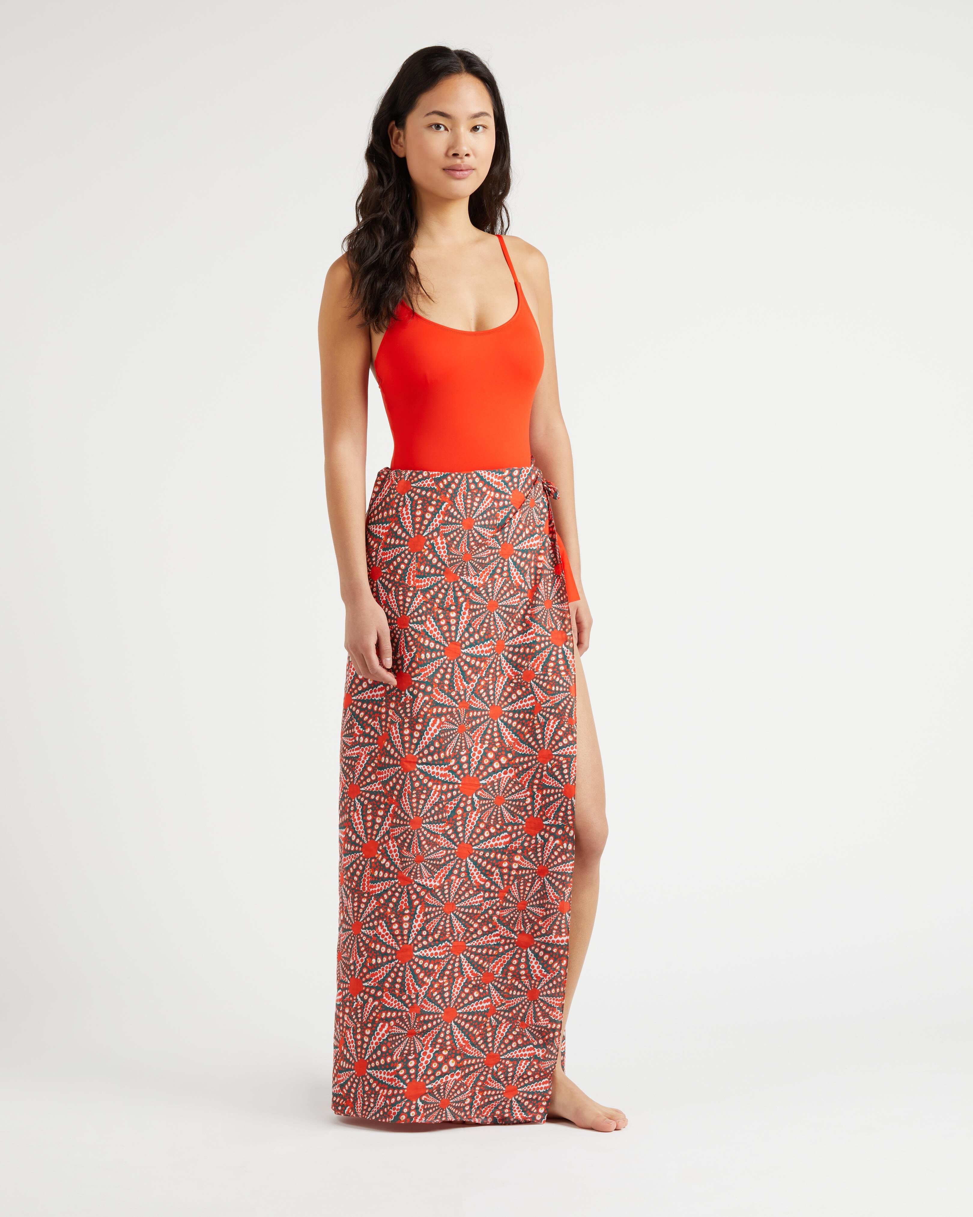 Women Cotton Voile Pareo Oursinades POPPY RED frontworn view