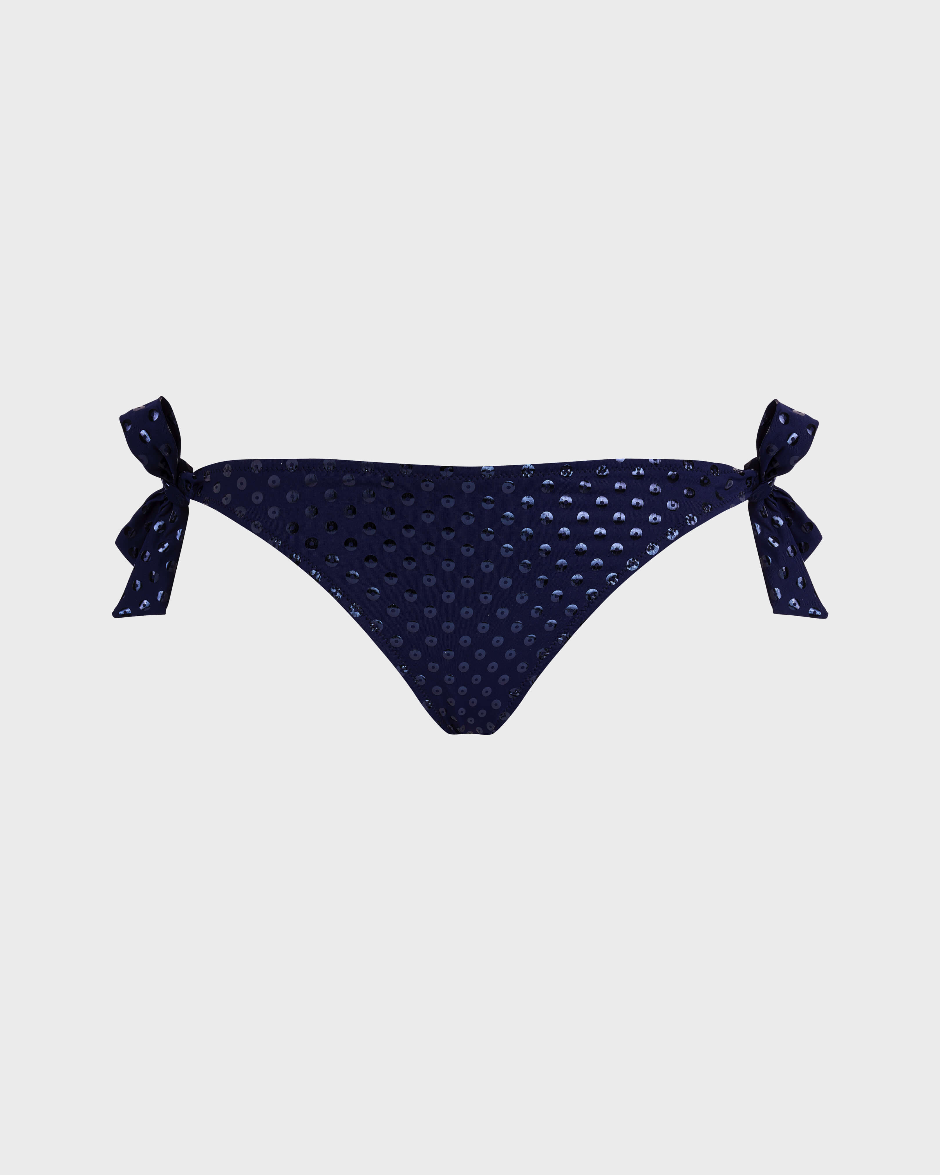 Women Side Tie Bikini Bottom Relief Sparkling NAVY front view
