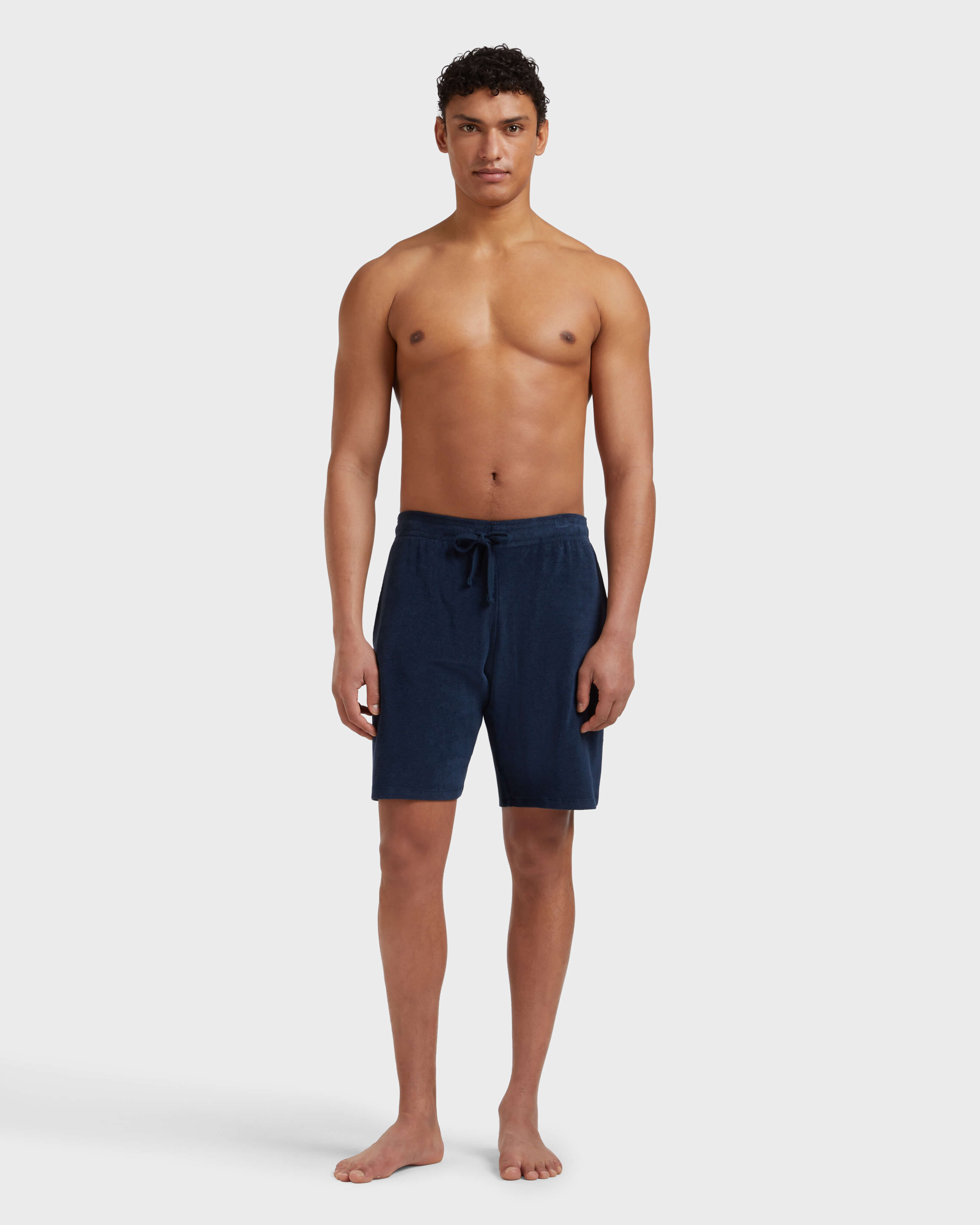Terry Bermuda Shorts Solid NAVY frontworn view