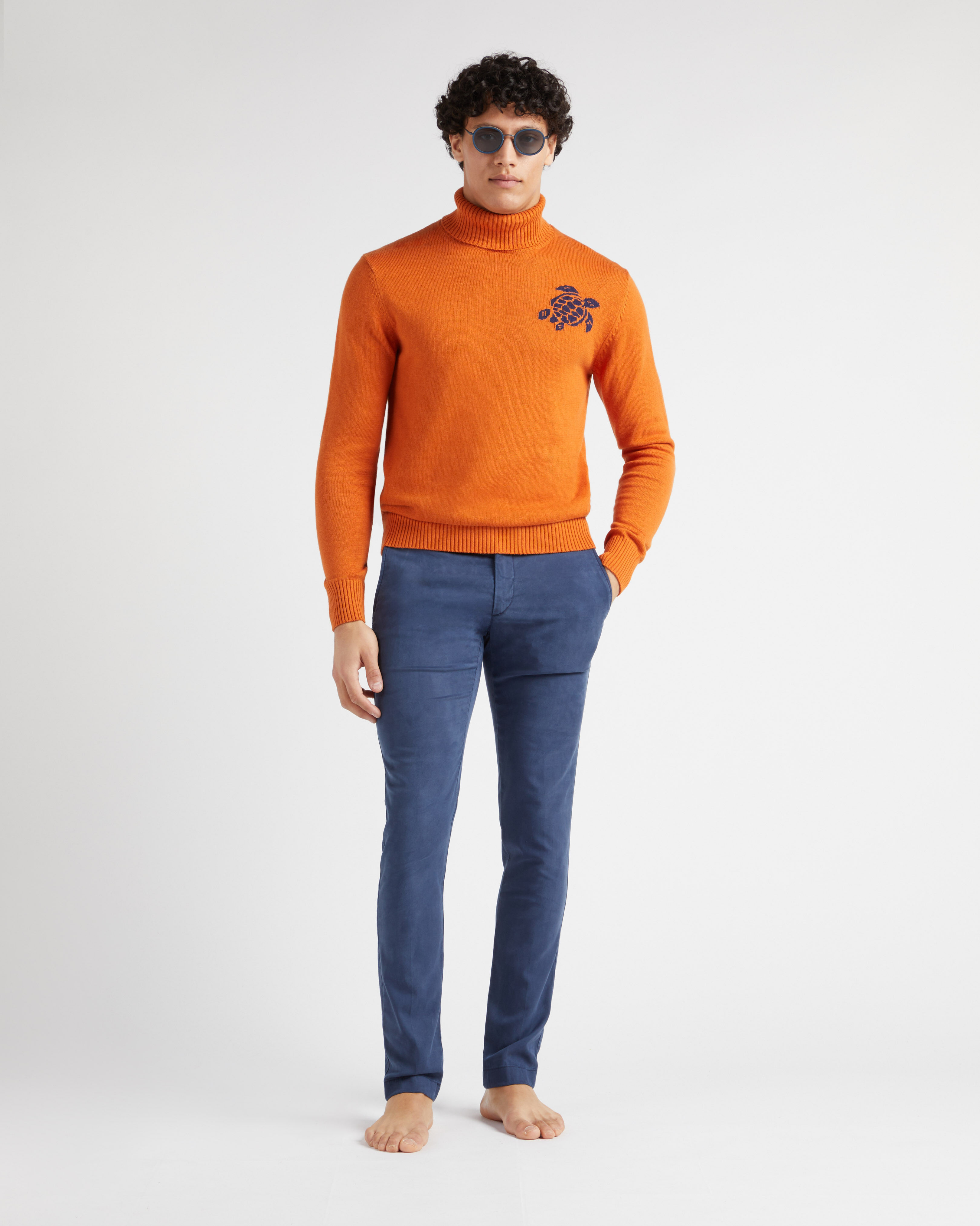 Jersey de algodón y cachemir con cuello vuelto y estampado Turtle para hombre CARAMEL supp1 view