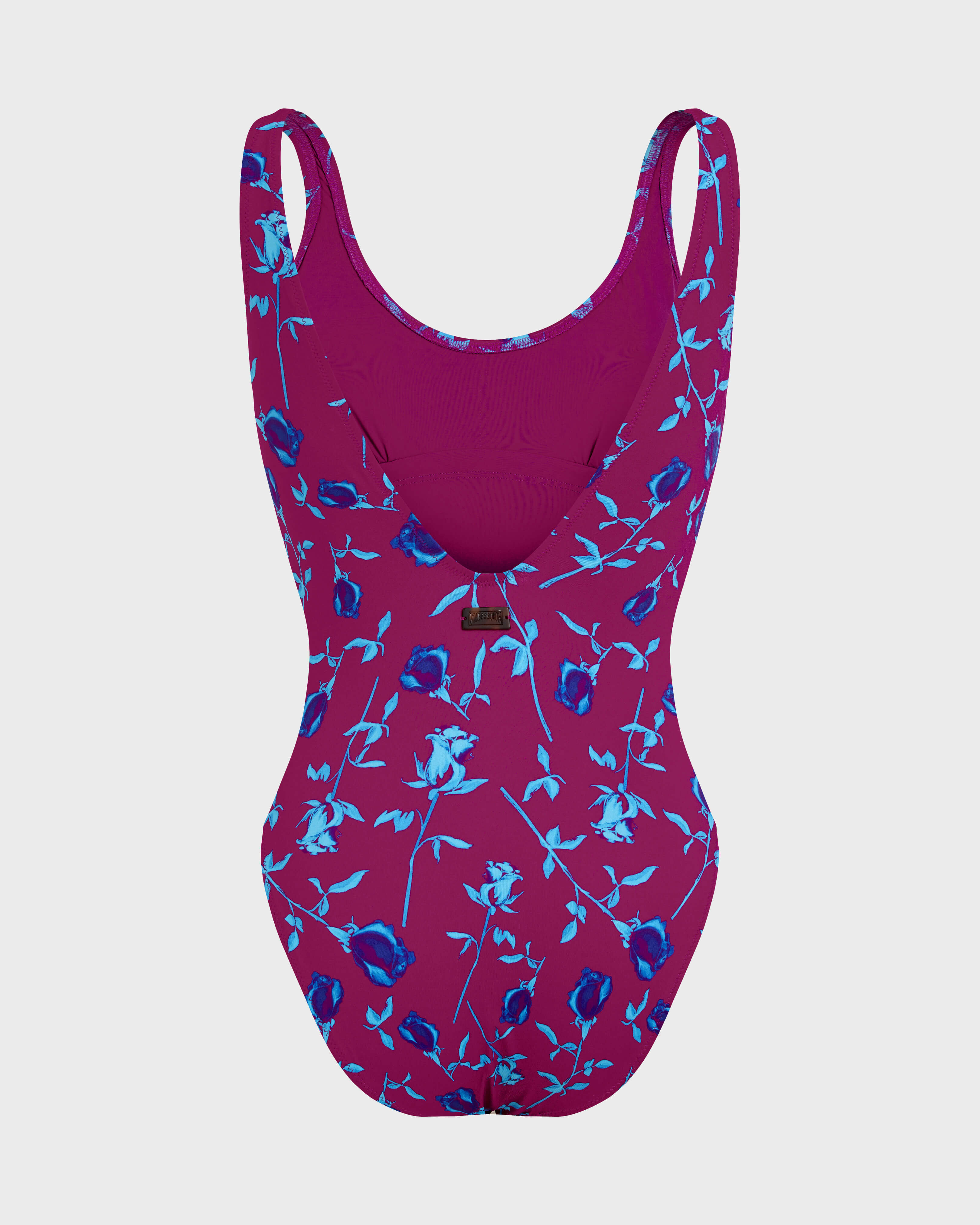 Bañador de una sola pieza y espalda baja con estampado Roses para mujer MORADO back view
