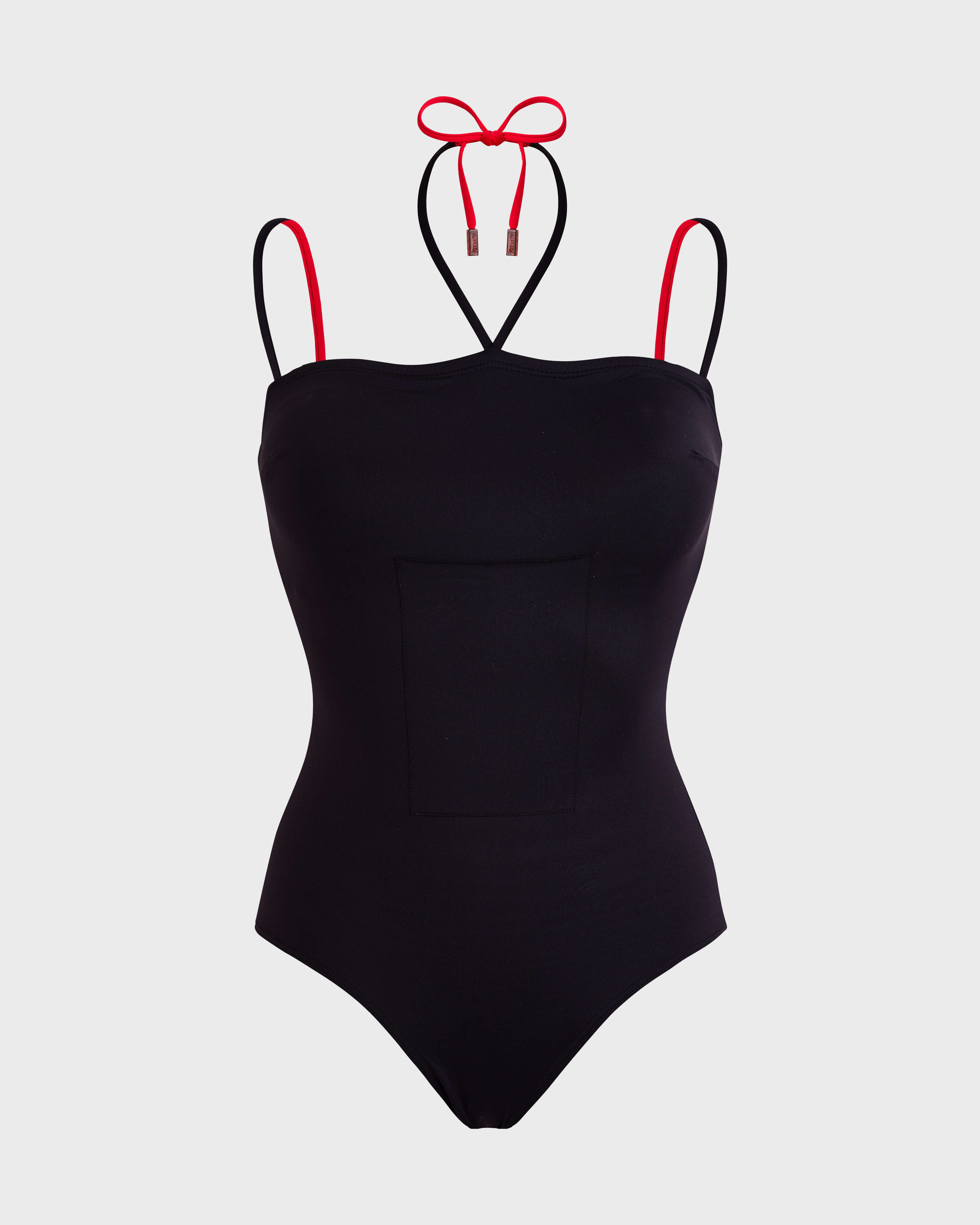 Women Bicolore One-piece Swimsuit To tie BLACK front view