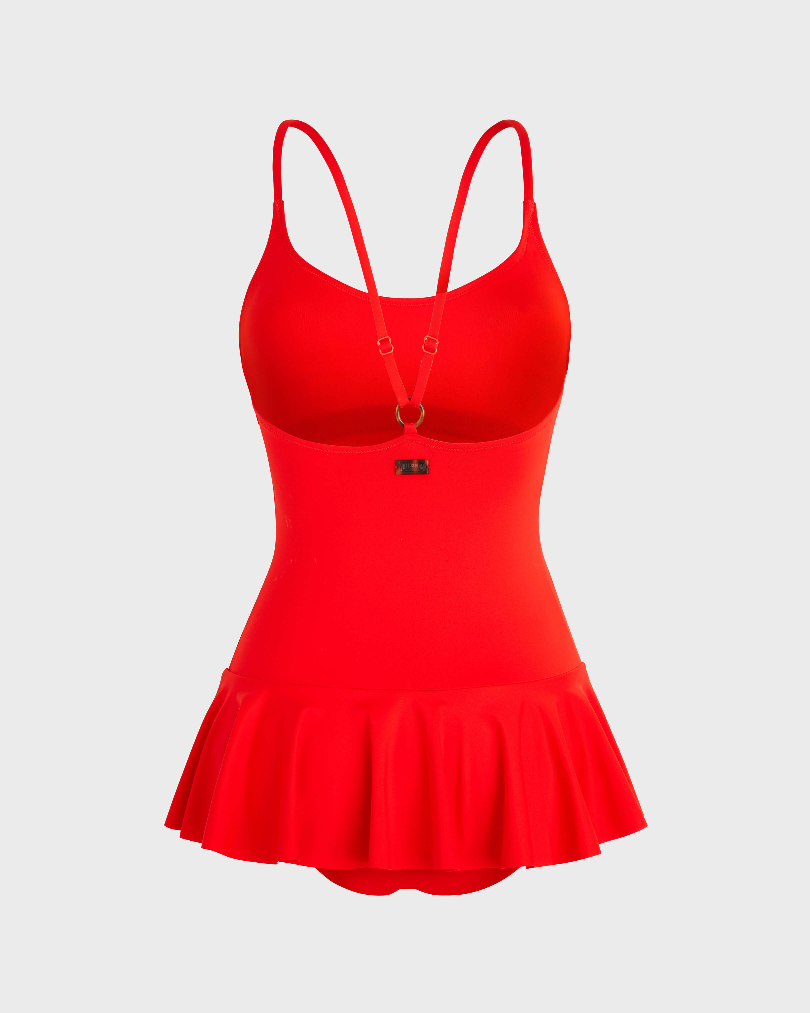 Women Skirt One-piece Swimsuit Solid POPPY RED back view