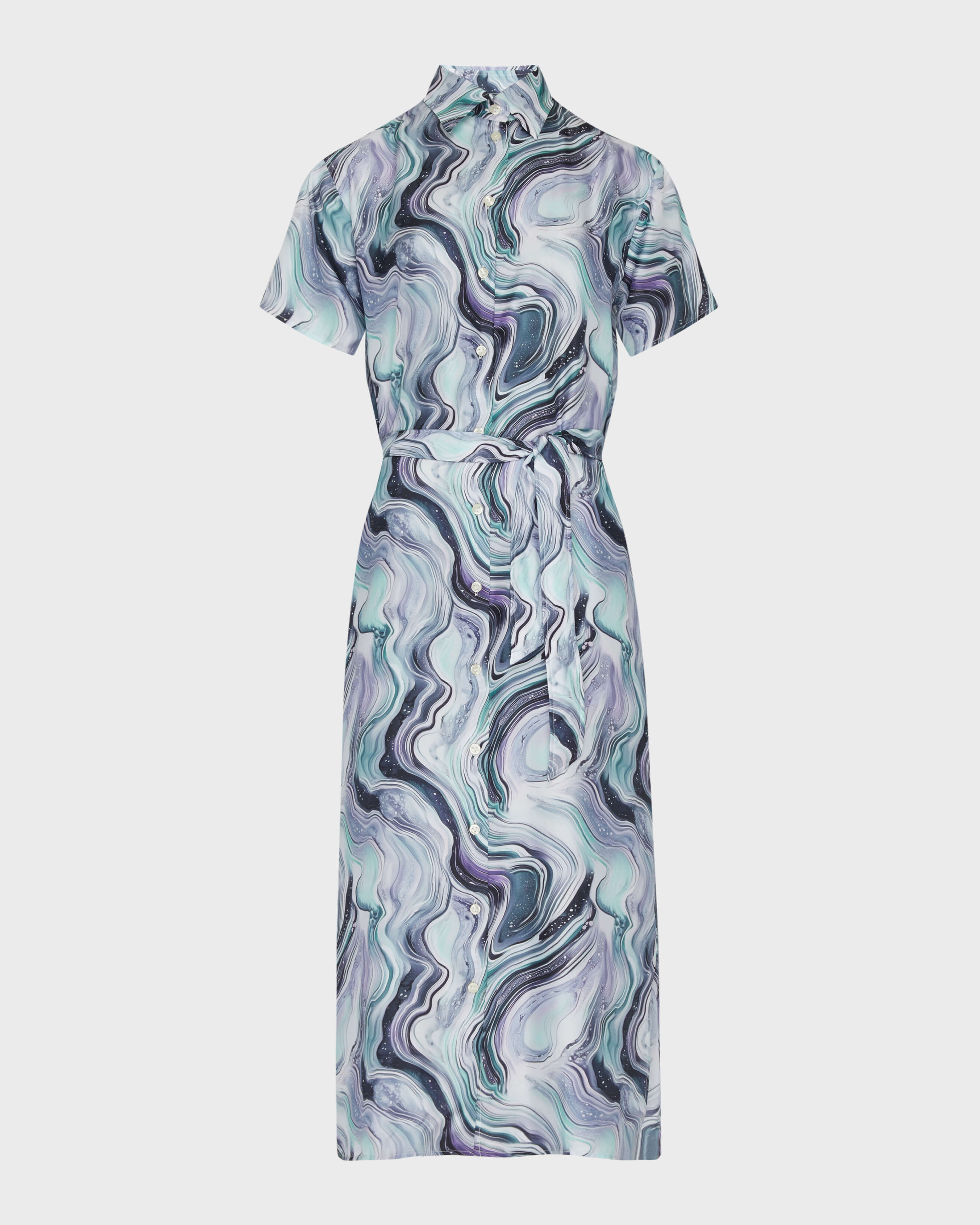 Vestido camisero largo de seda con estampado Marble para mujer BLANCO front view