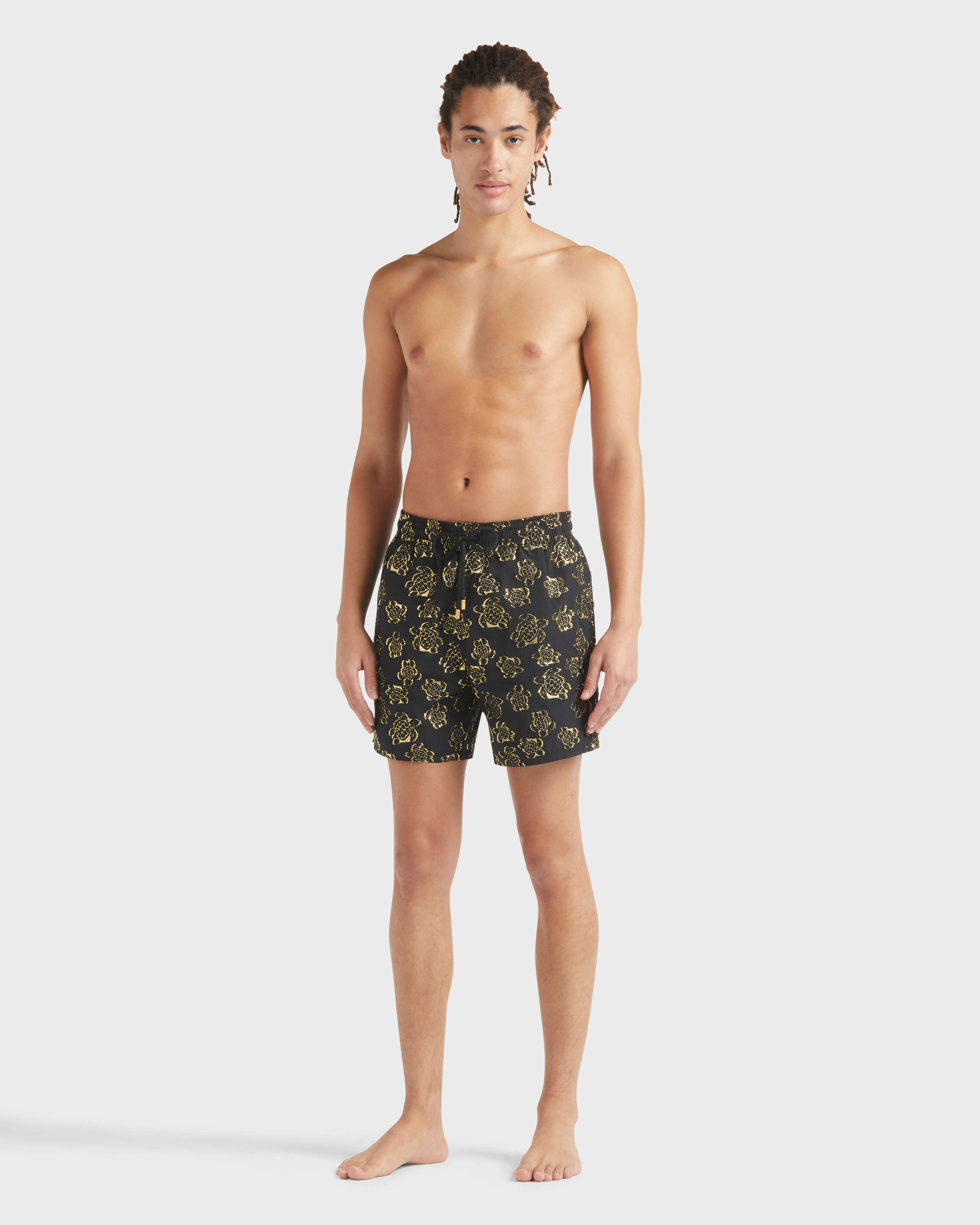 Men Swim Trunks Ronde des tortues Jacquard BLACK frontworn view