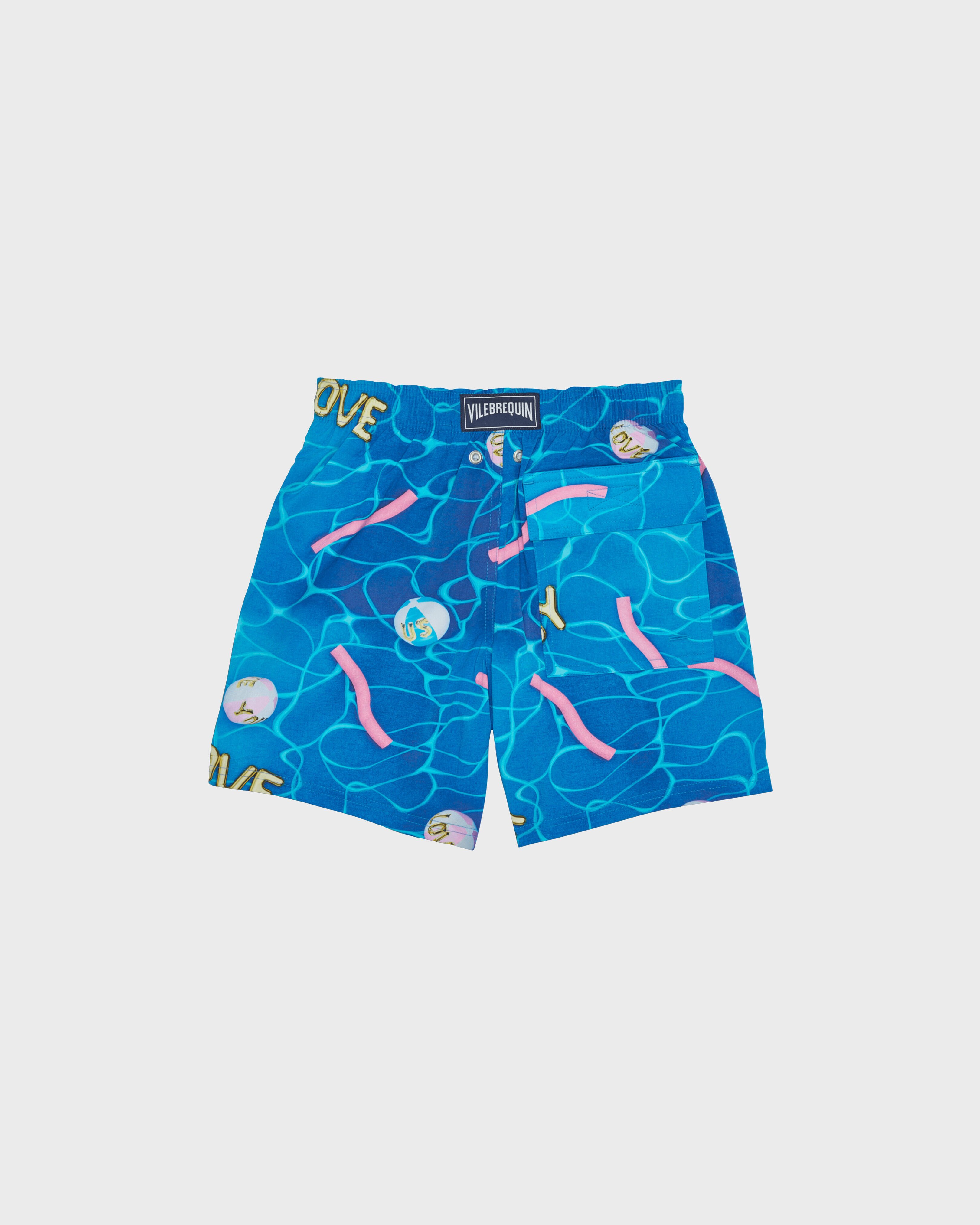 Boys Stretch Swim Trunks Side Ways - Vilebrequin x Joel Mesler HAWAII BLUE back view