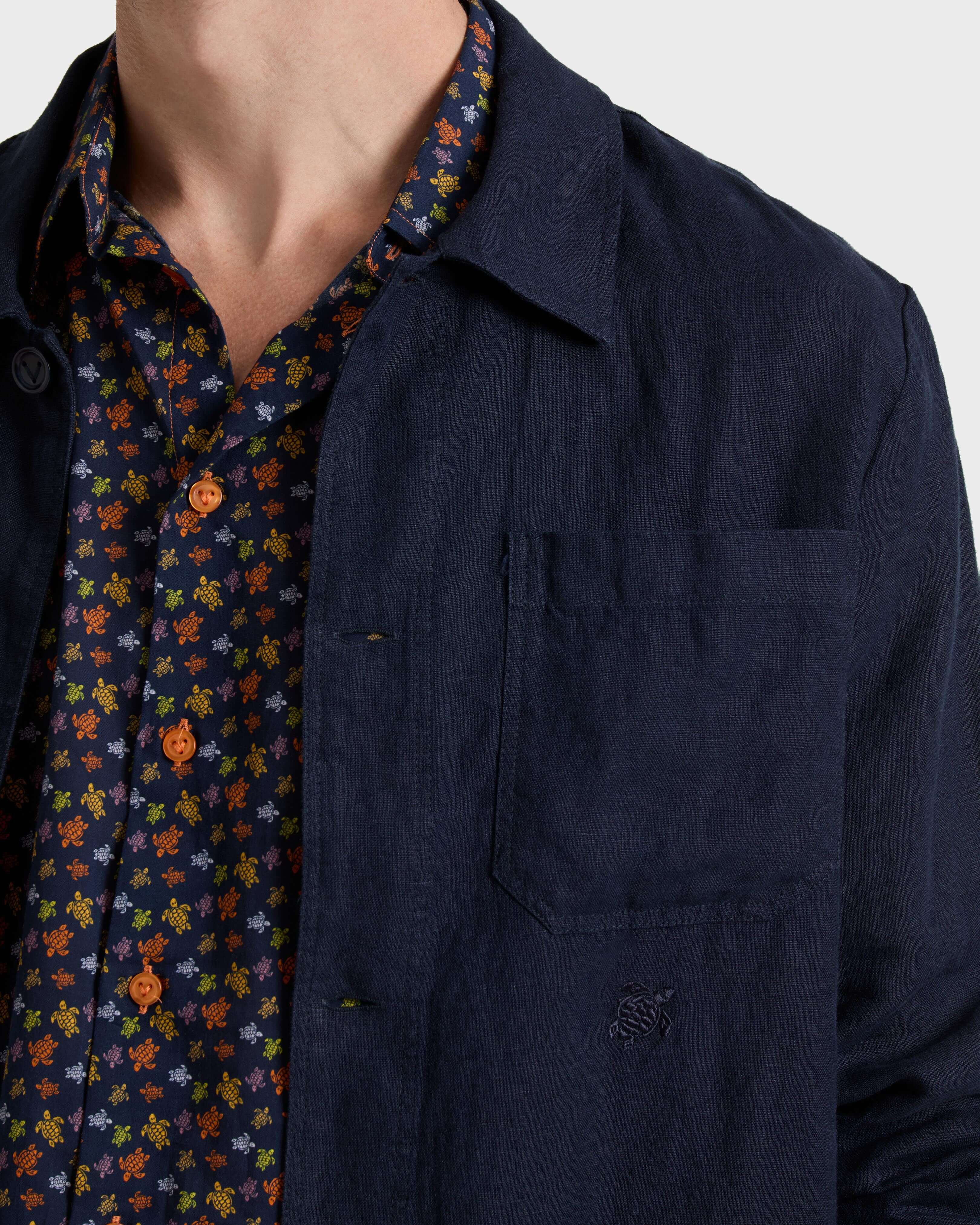 Men Linen Solid Overshirt NAVY supp1 view