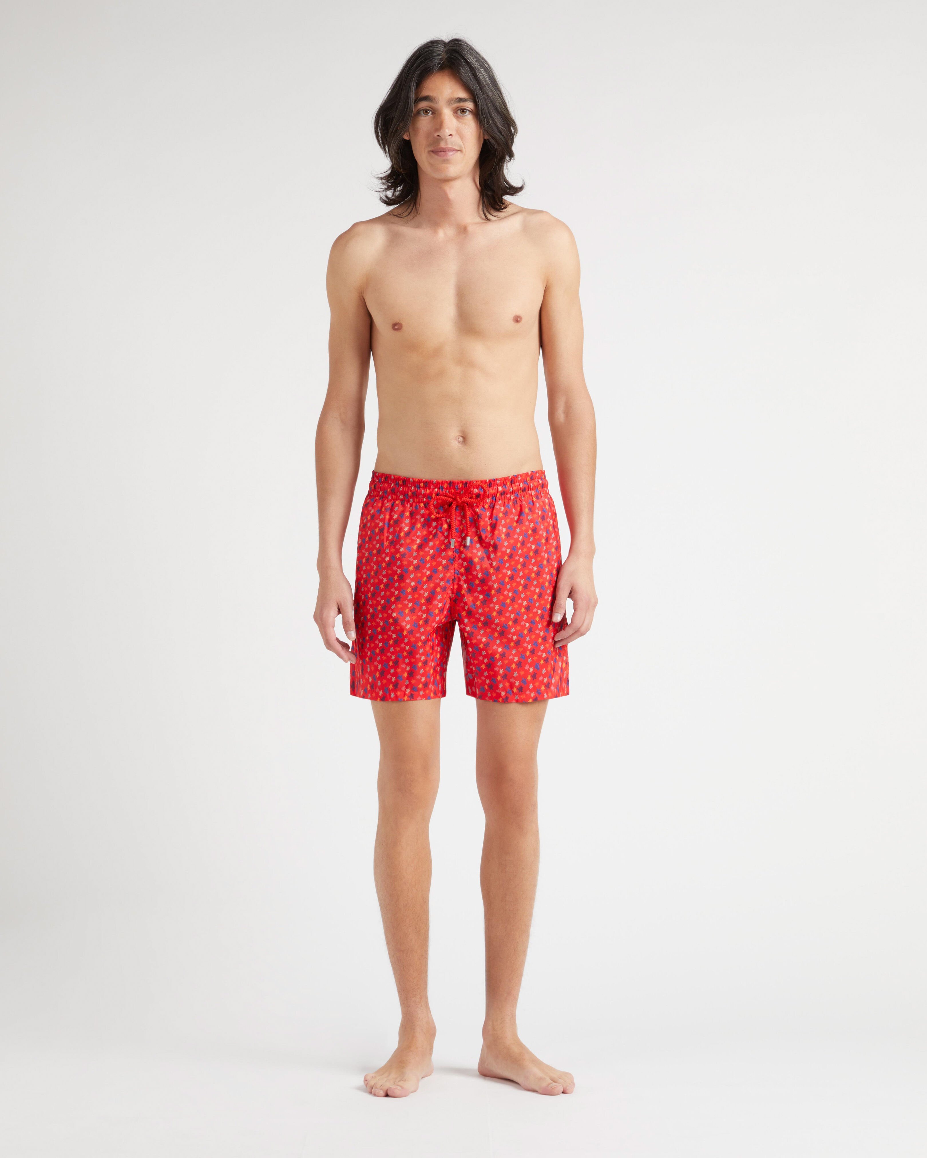 Men Swim Shorts Ultra-Light and Packable Micro Ronde Des Tortues Rainbow POPPY RED frontworn view