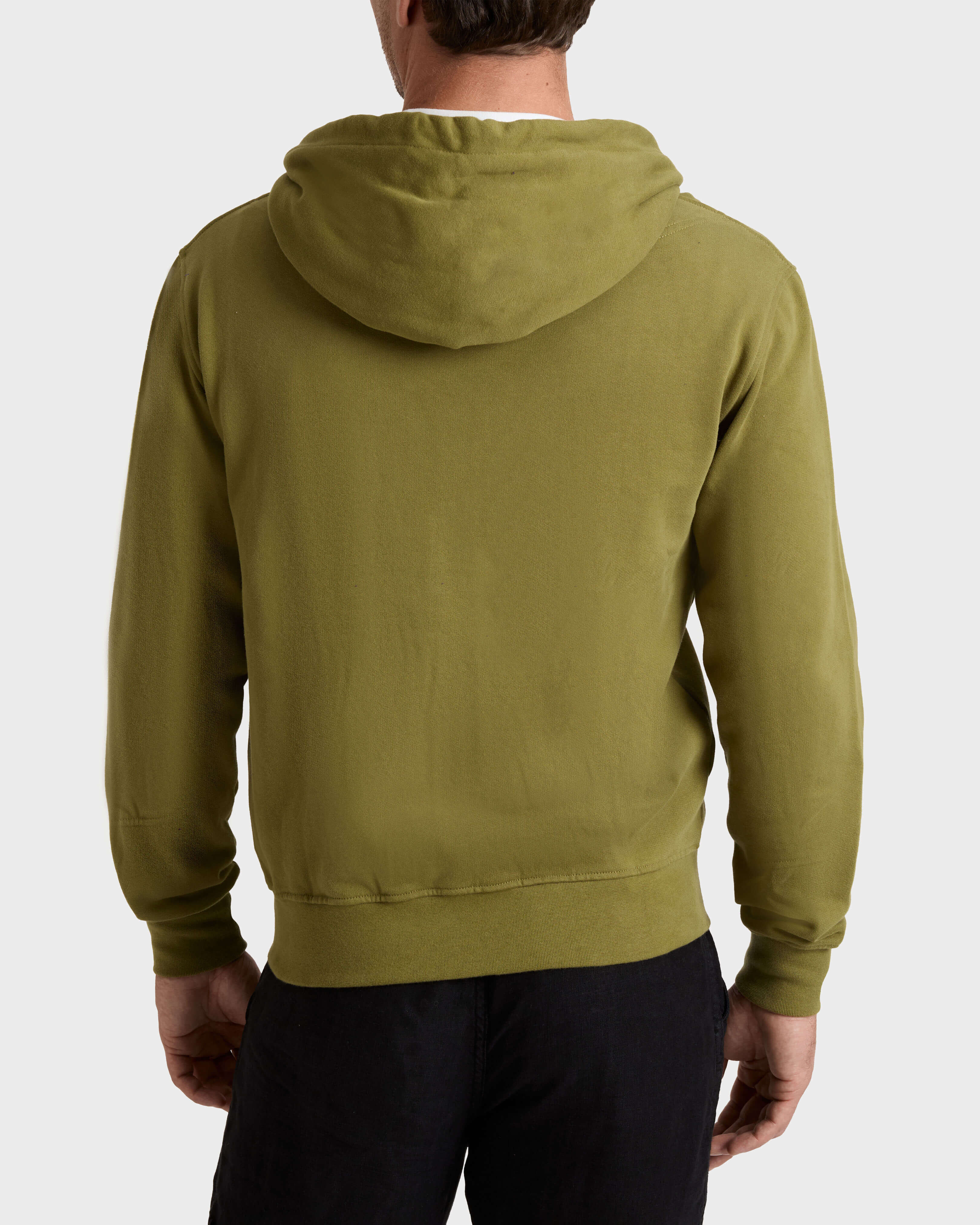 Baumwoll-Cardigan mit durchgehendem Reißverschluss und großer Schildkrötenstickerei für Herren KHAKI backworn view