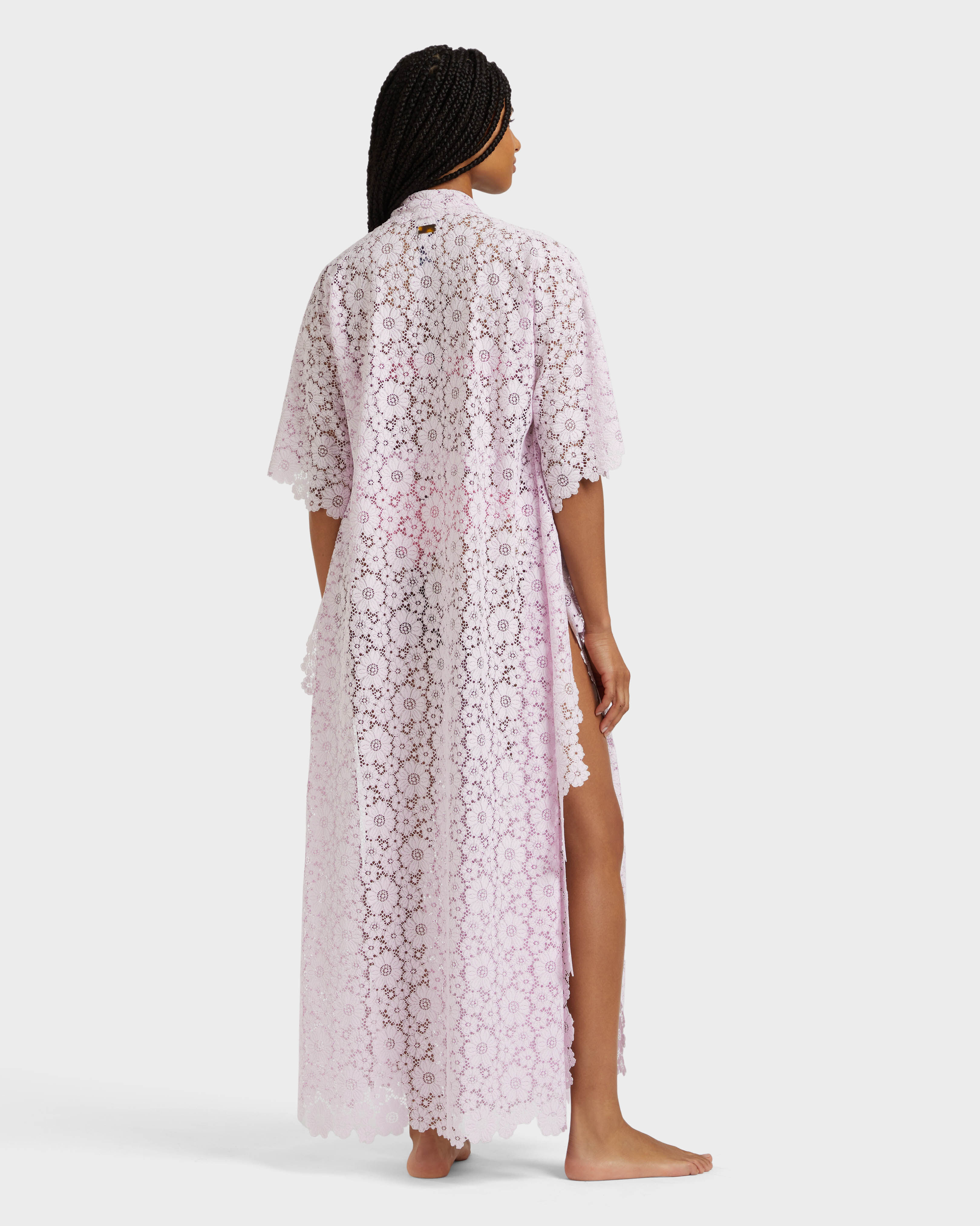 Women Guipure Kimono Flowers Lace PETALE / PINK backworn view