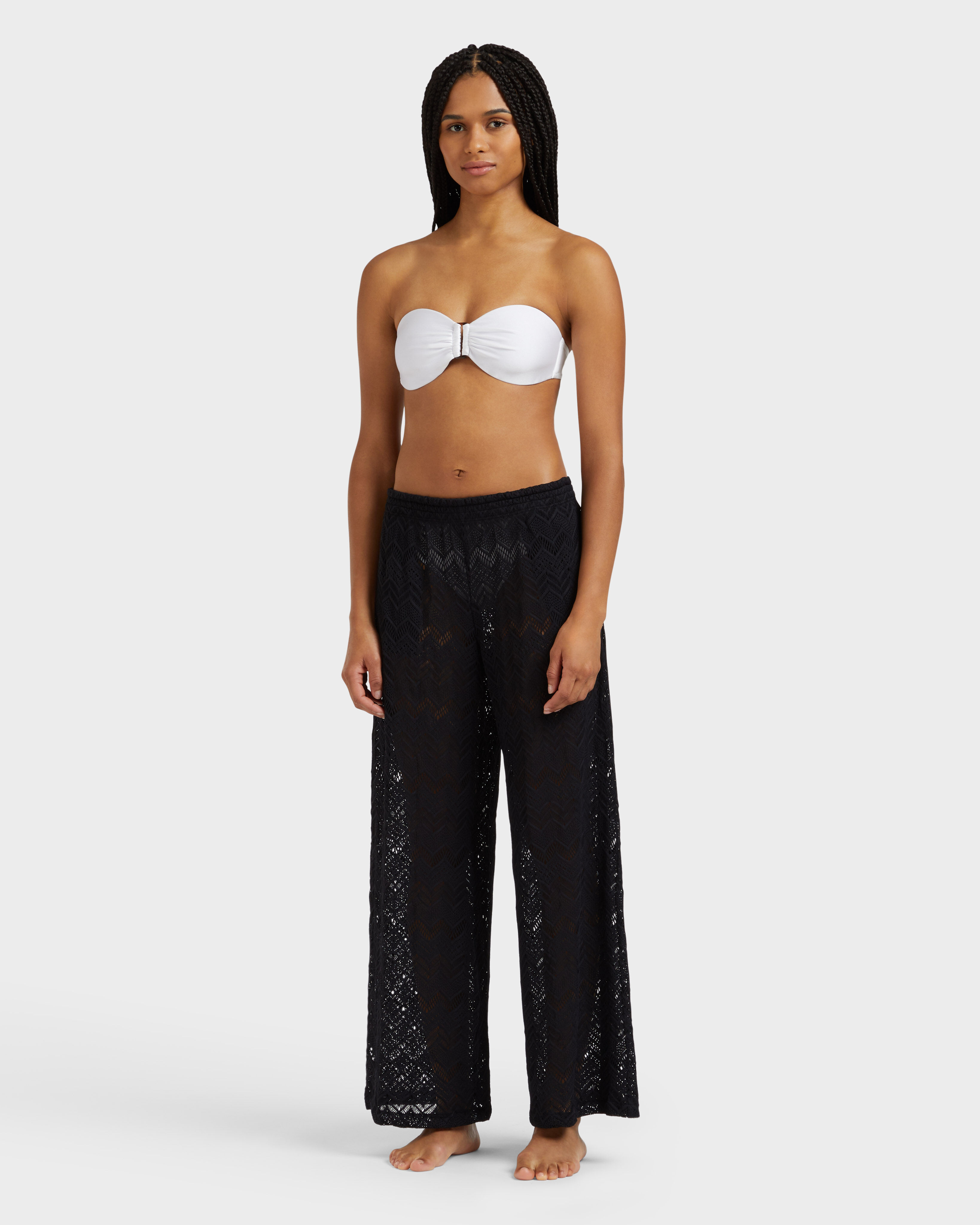Women Mesh Wide-Leg Pants BLACK frontworn view