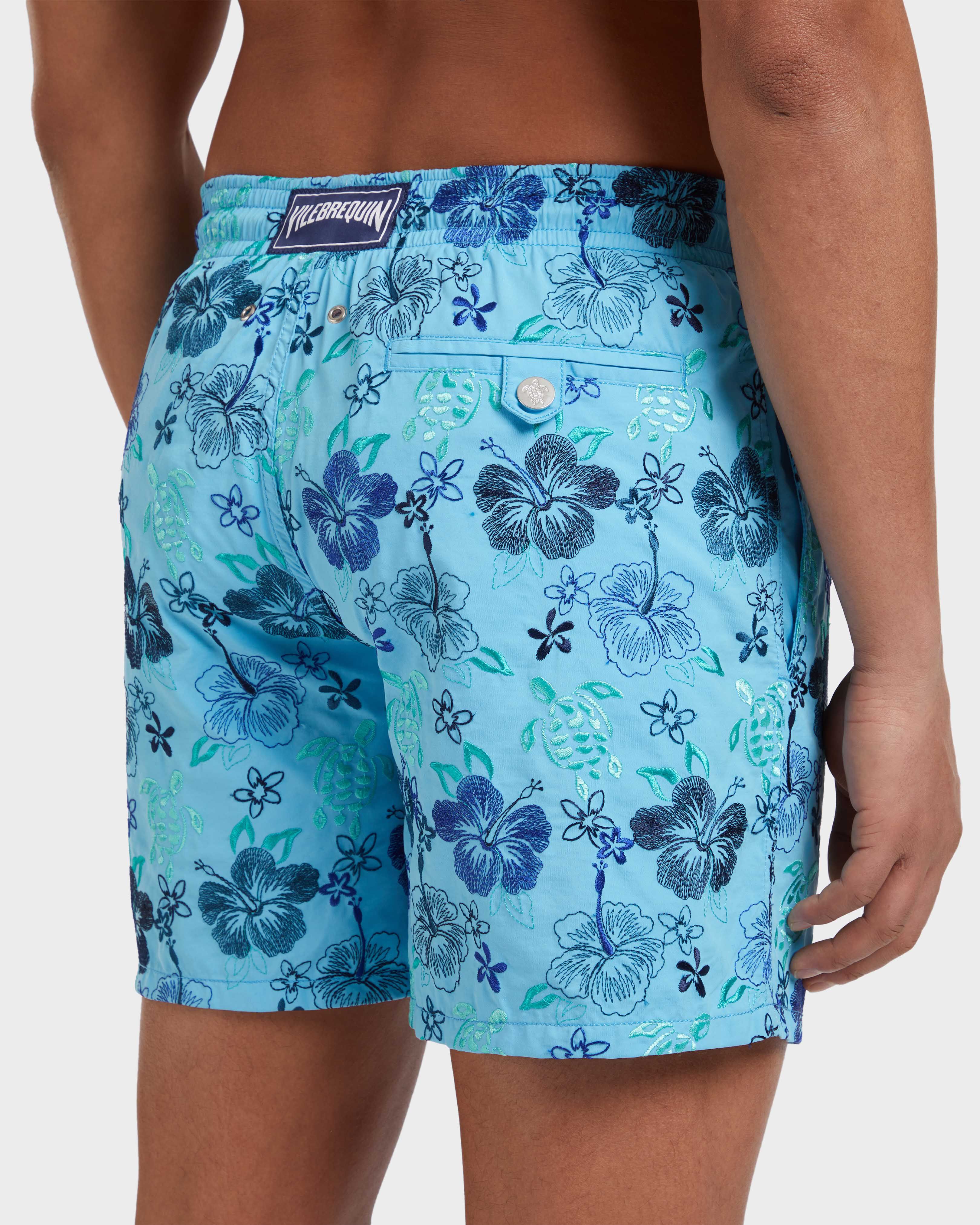 Men Swim Shorts Embroidered Tropical Turtles - Limited Edition BLUE TOPAZ supp2 view