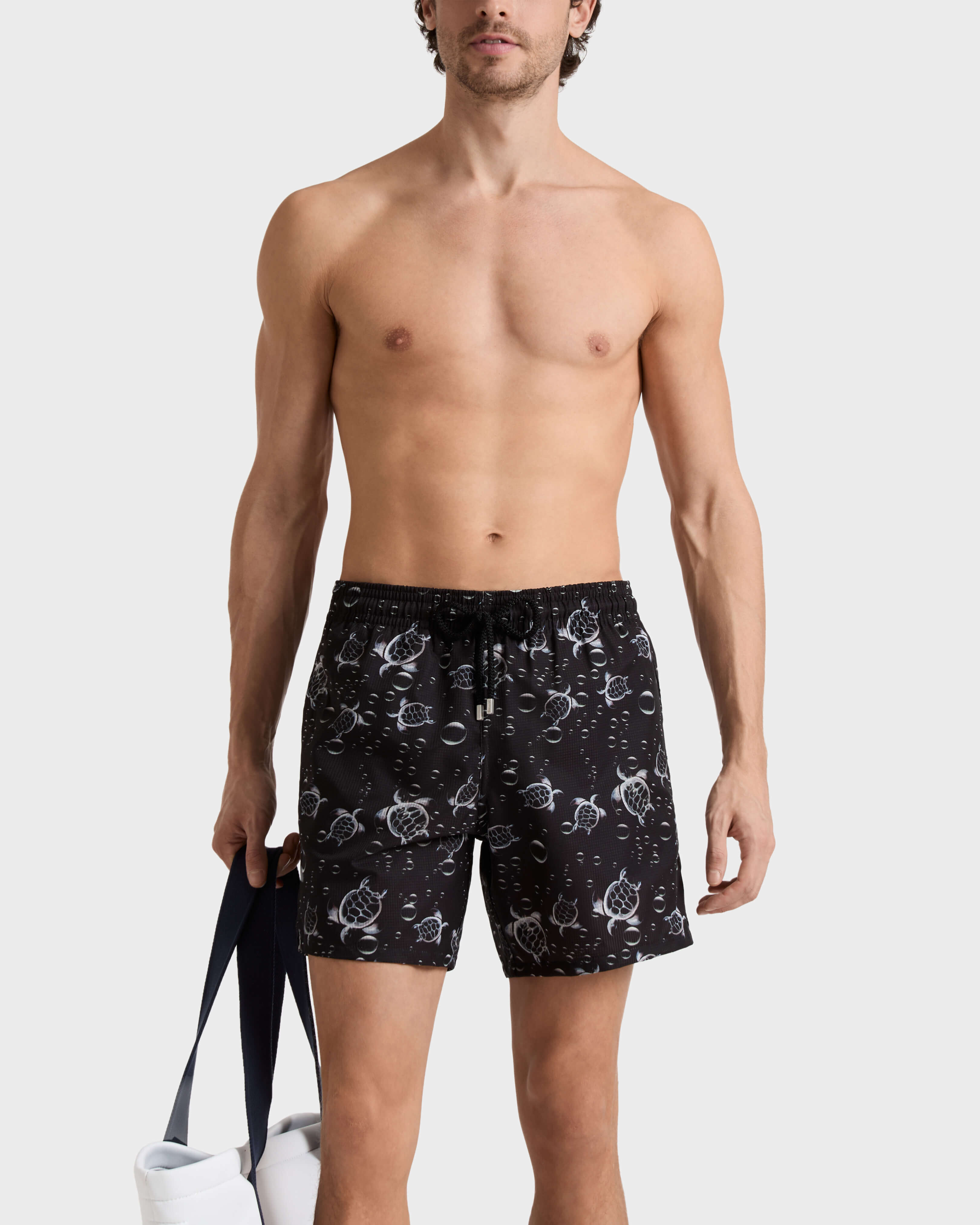 Men Micro-Perforated Ultra-light and packable Swim Trunks Bubble Turtles 3D BLACK frontworn view