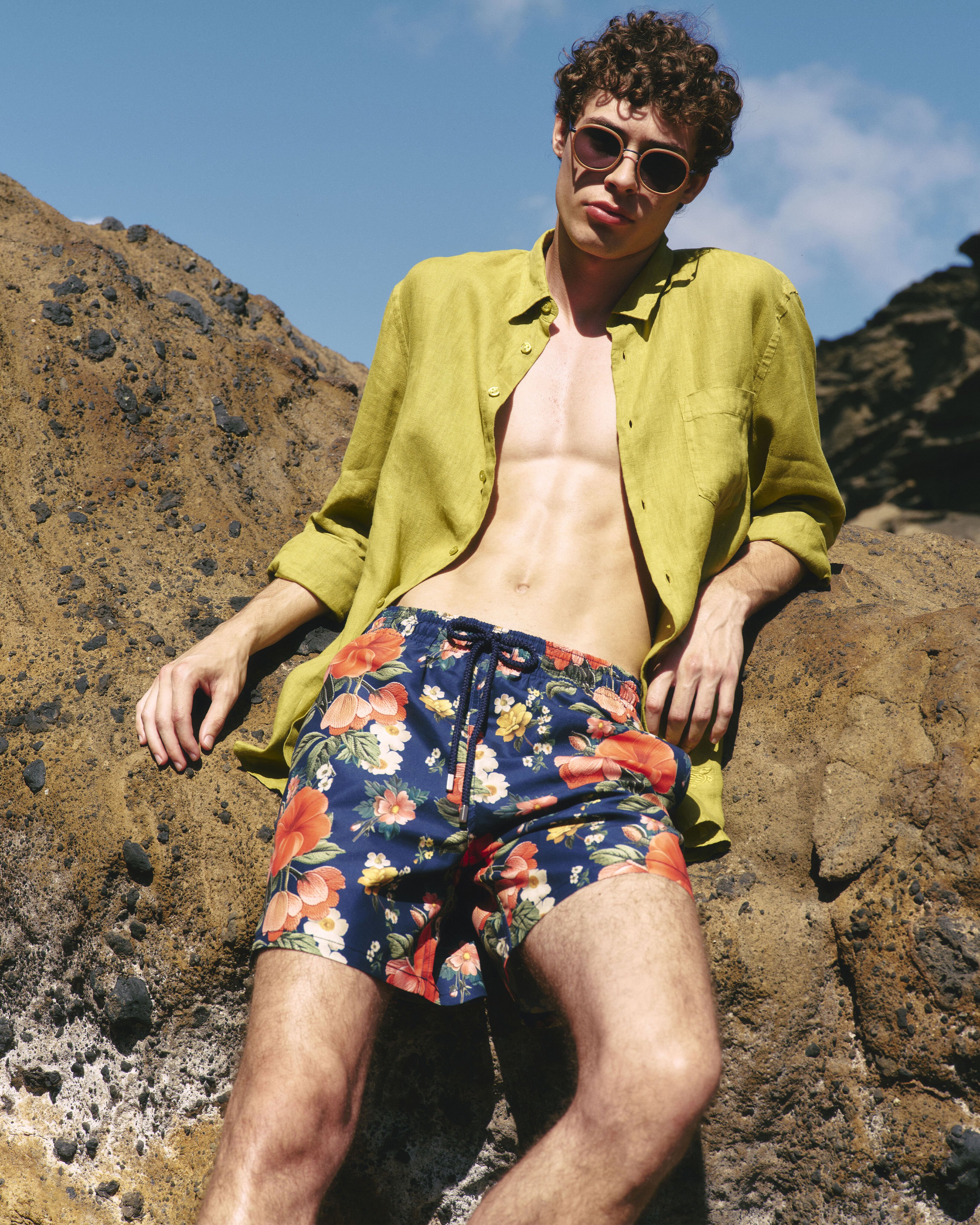 Men Swim Shorts Flowers NAVY override view