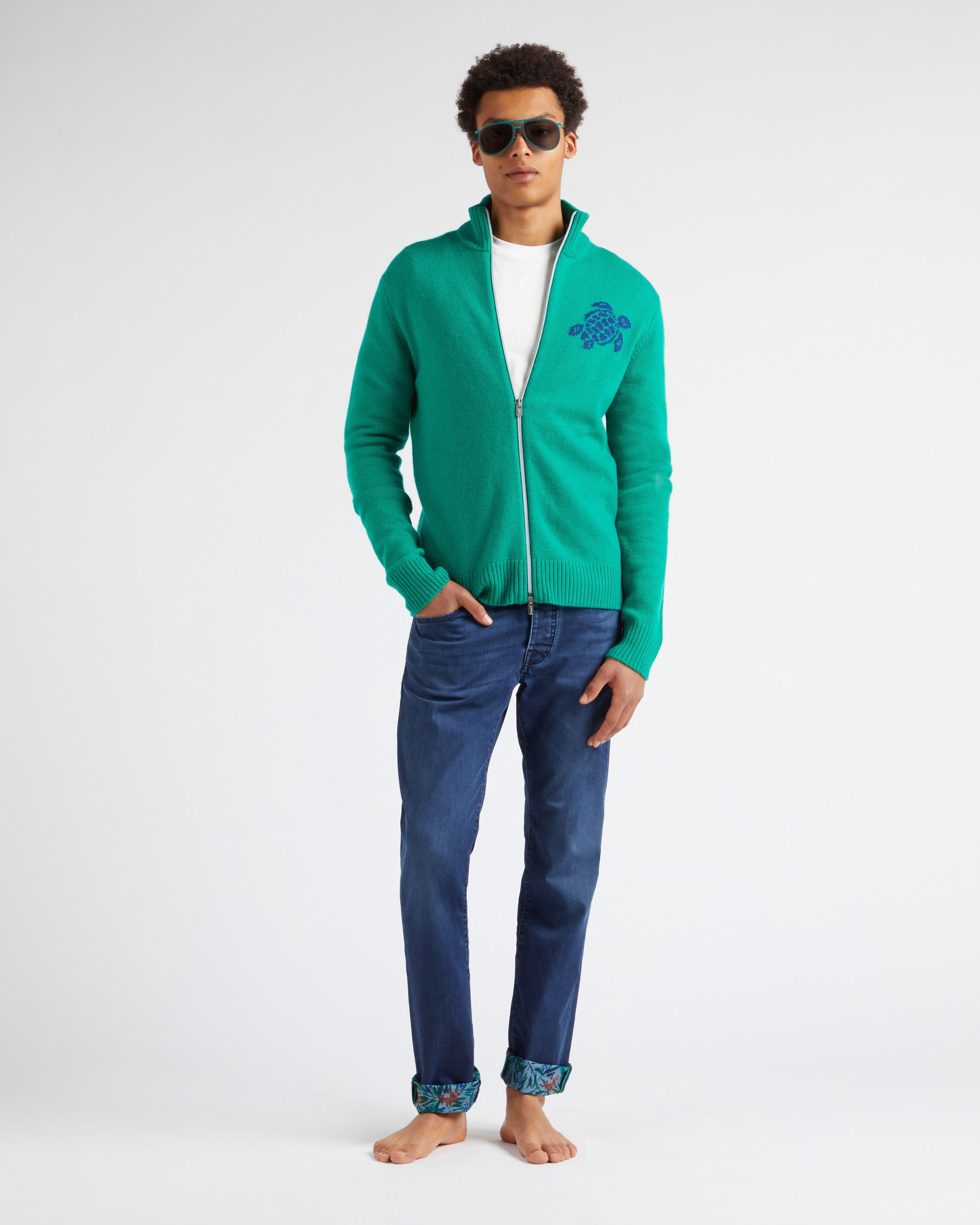 Men Wool and Cashmere Full Zip Sweater Turtle CHLOROPHYLL supp1 view