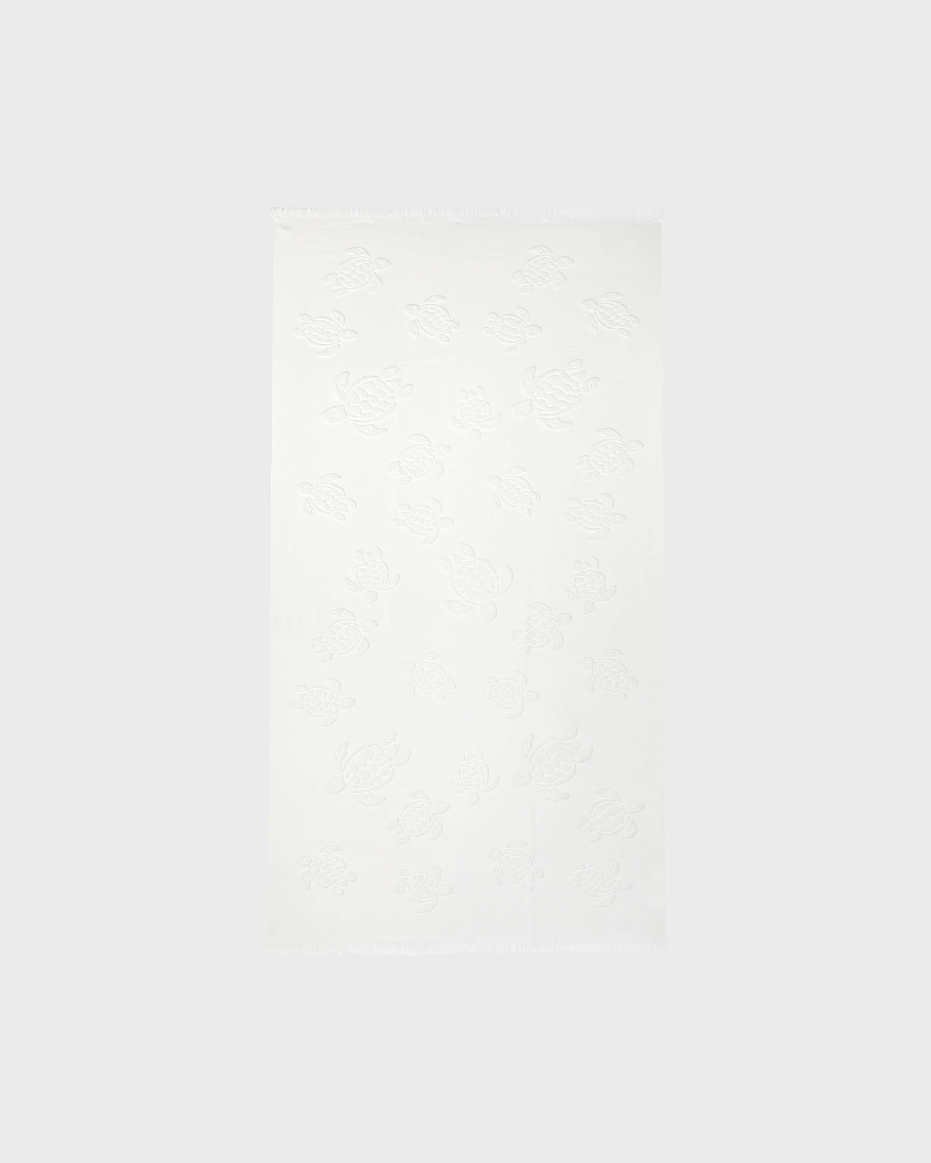 Beach Fouta in Organic Cotton Turtles Jacquard WHITE front view