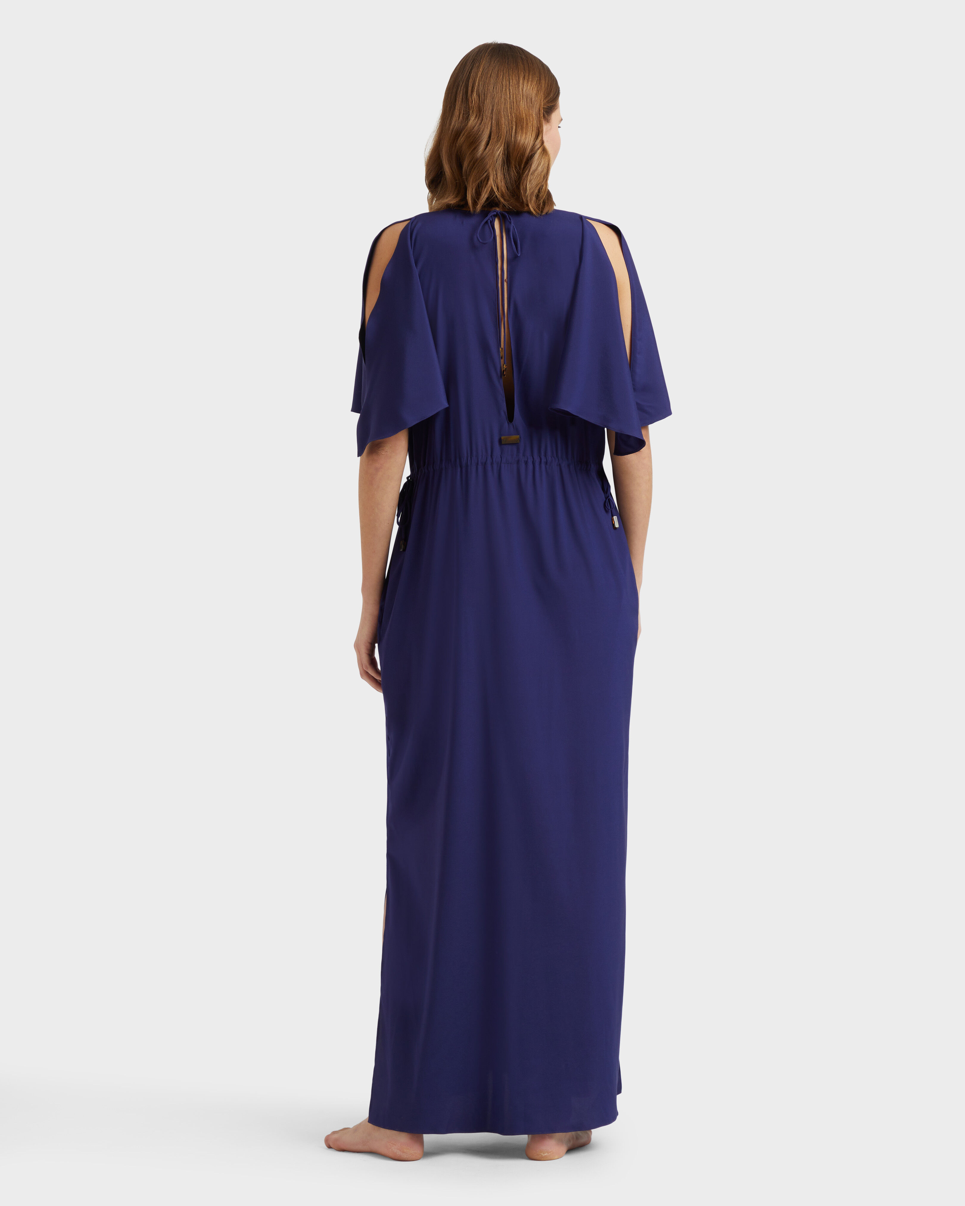 Vestido largo de satén de seda liso para mujer MIDNIGHT backworn view