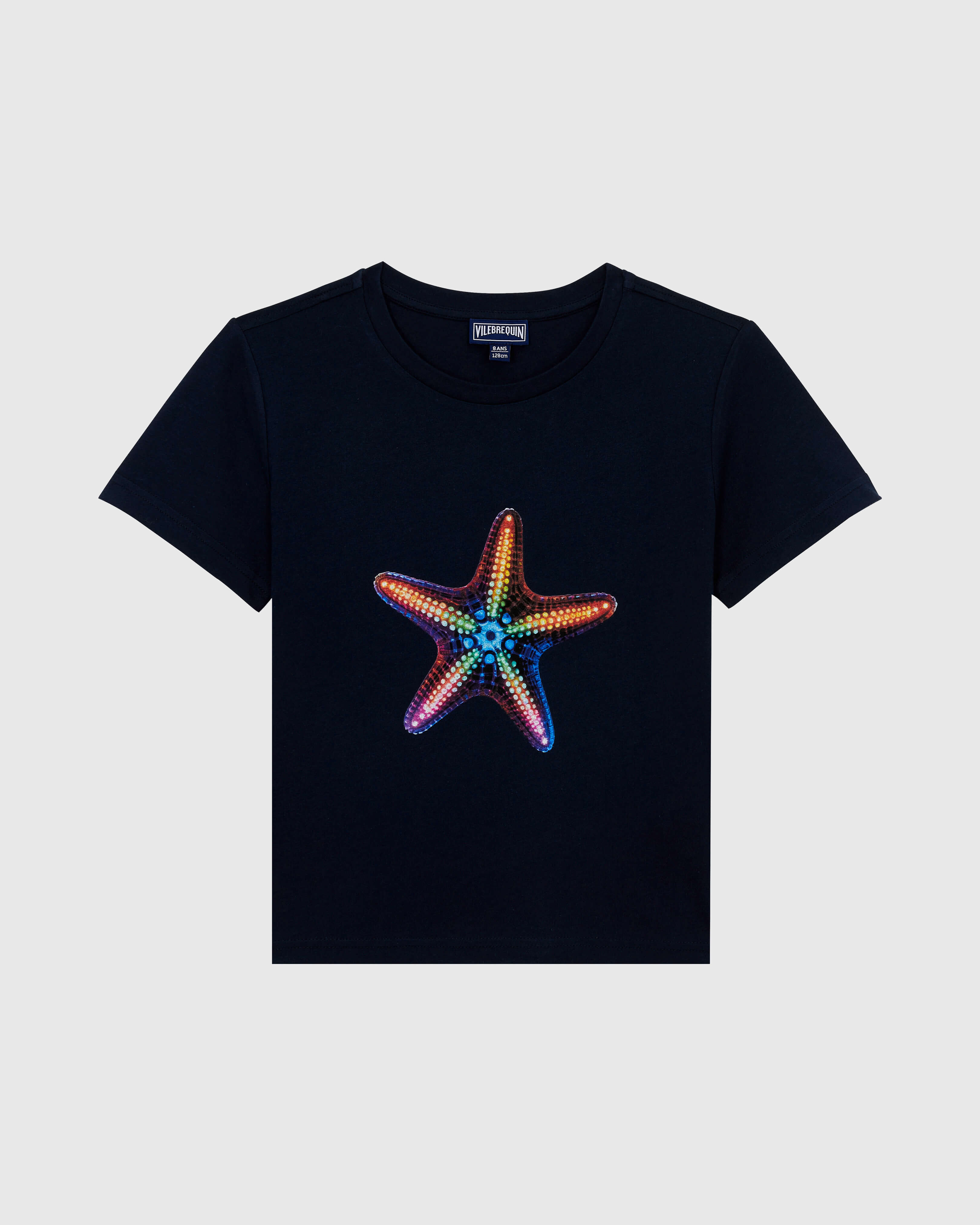 Boys Organic Cotton T-shirt Disco Stars NAVY front view
