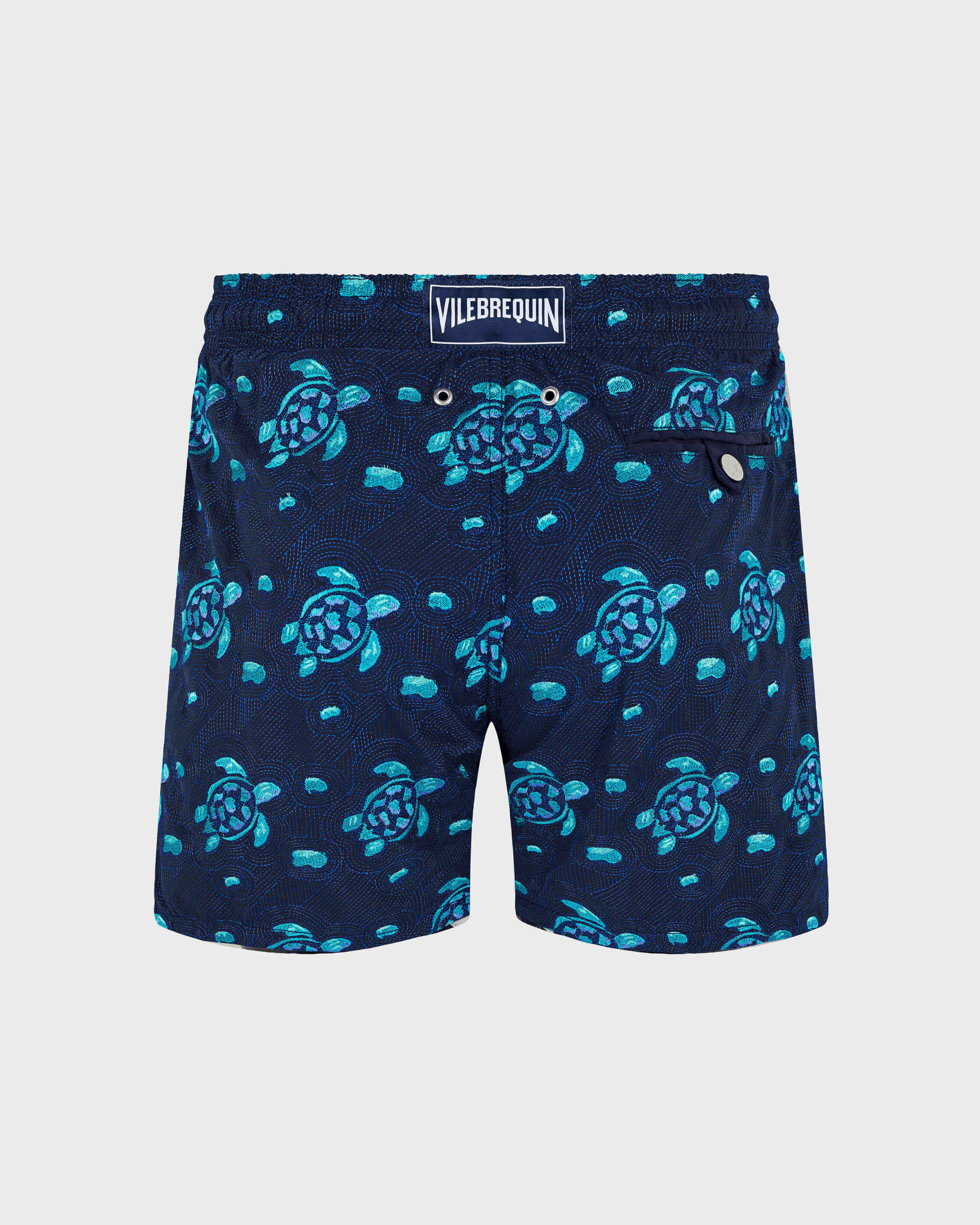 Men Swim Shorts Embroidered Turtles Jewels - Limited Edition NAVY back view