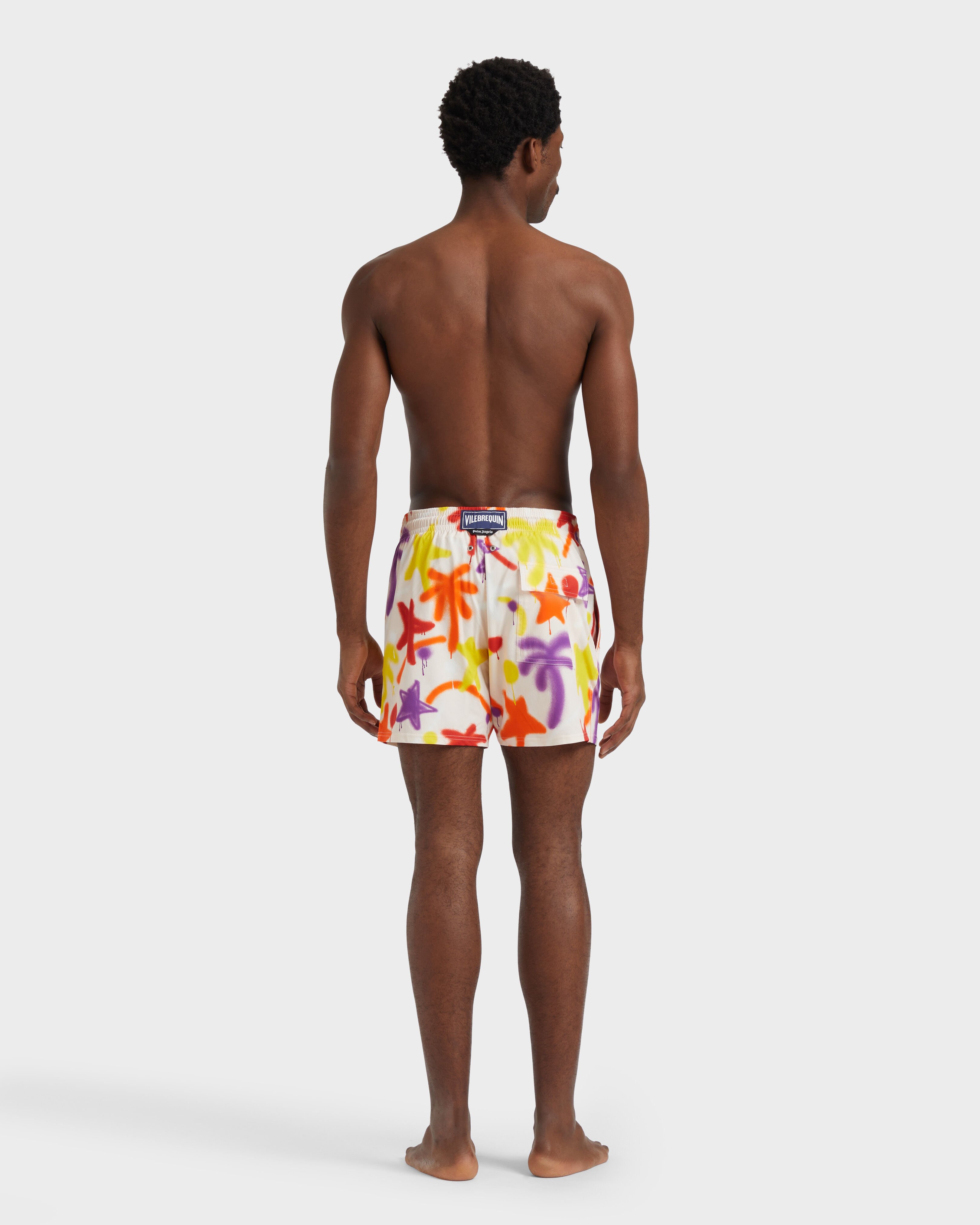 Men Stretch Short Swim Shorts Spray Paint - VBQ x Palm Angels PORCELAIN backworn view