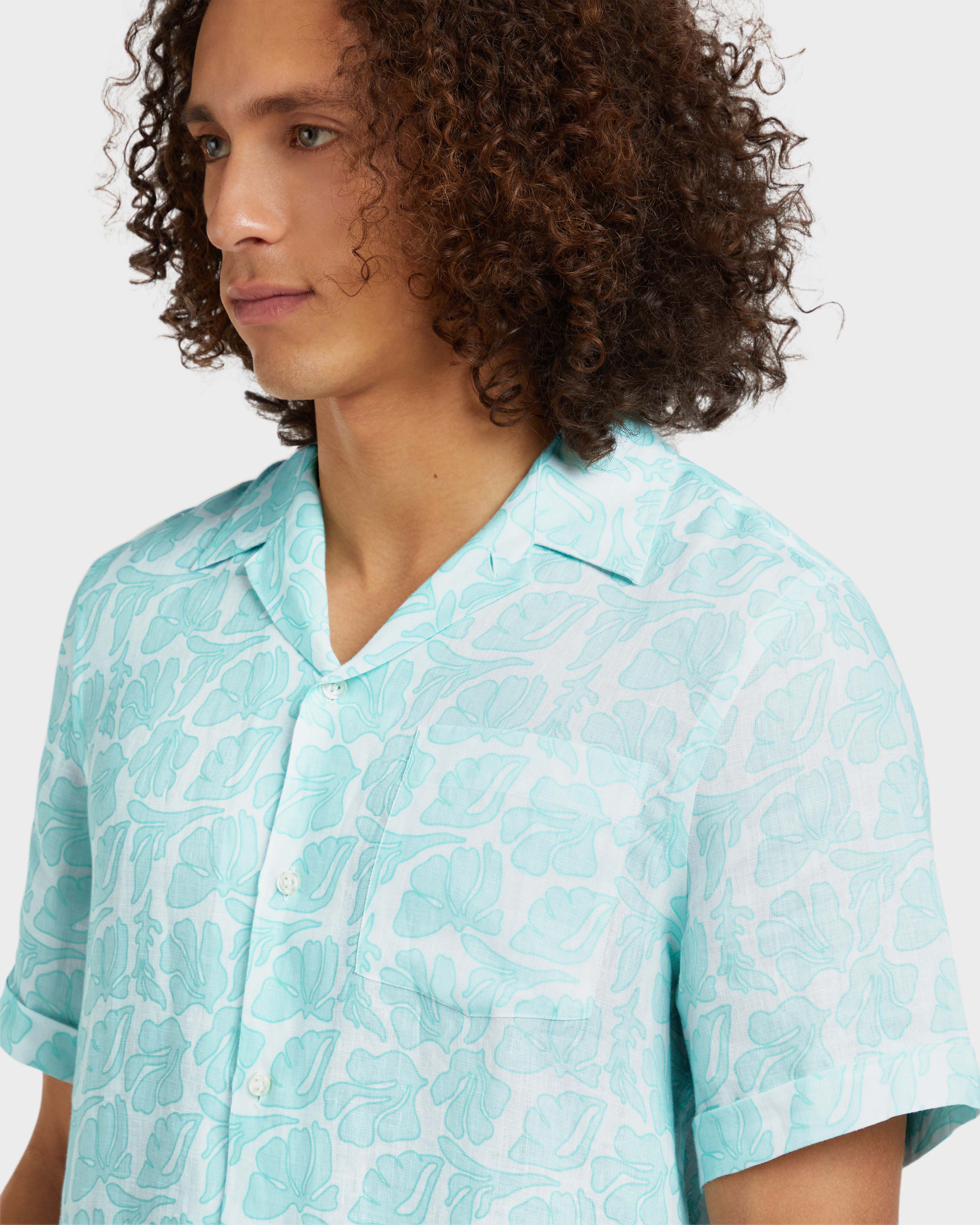 Men bowling Linen Shirt Seashells WHITE supp2 view