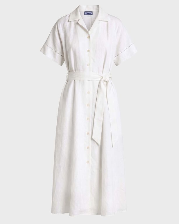 Vilebrequin - Women Long Linen Shirt Dress Solid - Dress - Romane - White - Size L