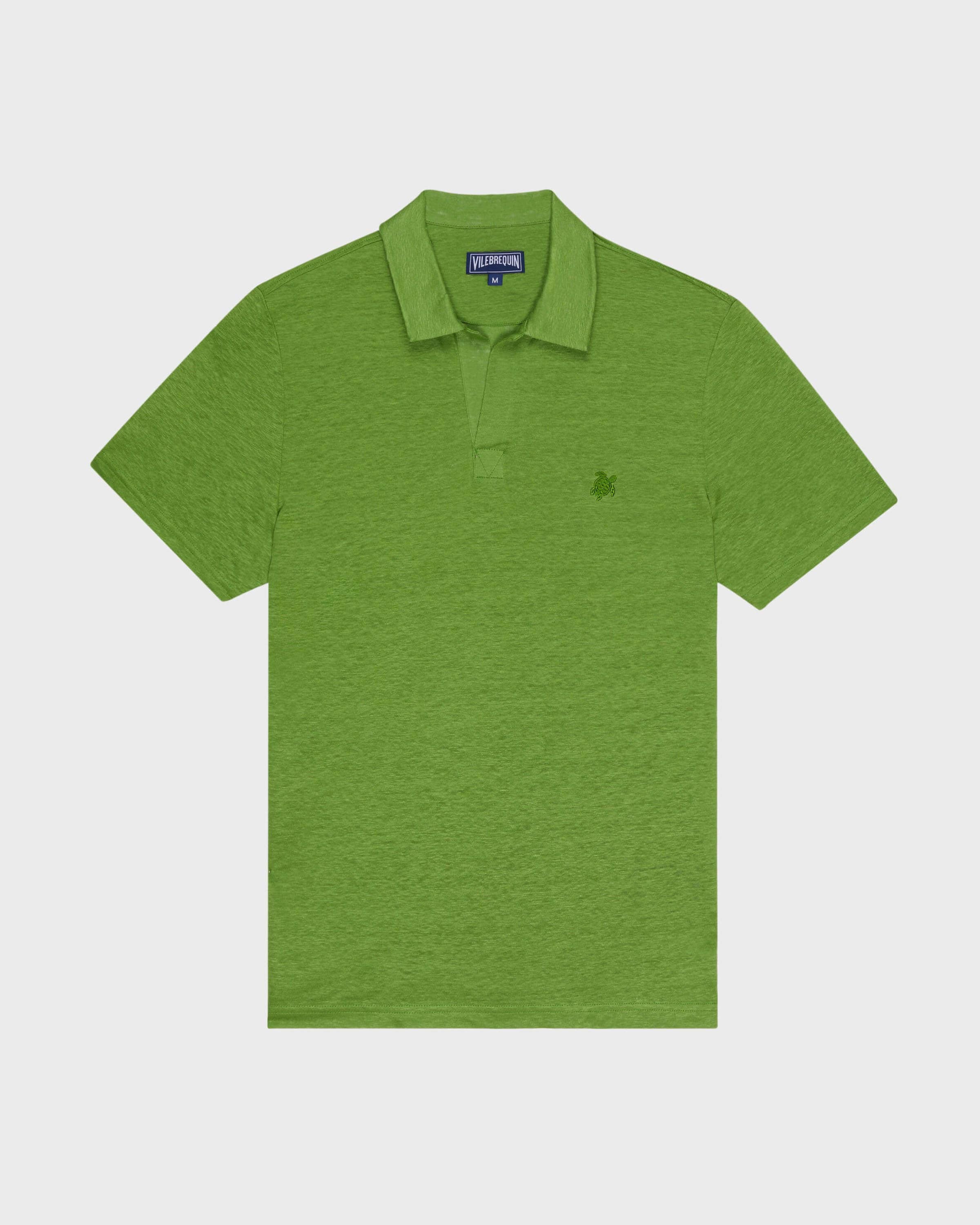 Men Linen Jersey Polo Shirt Solid CAMOUPLAGE front view