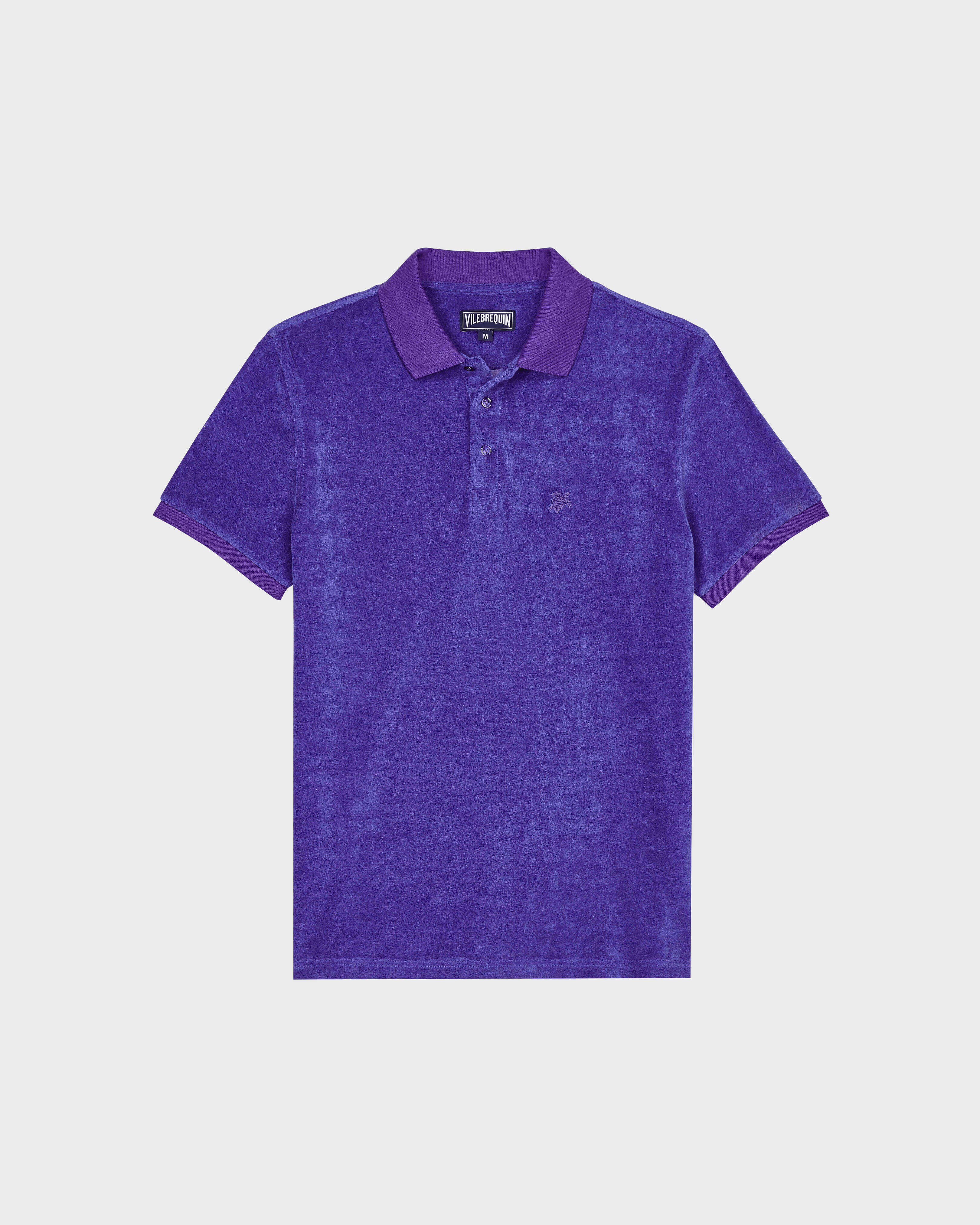 Men Terry Polo Shirt Solid PURPLE BLUE front view