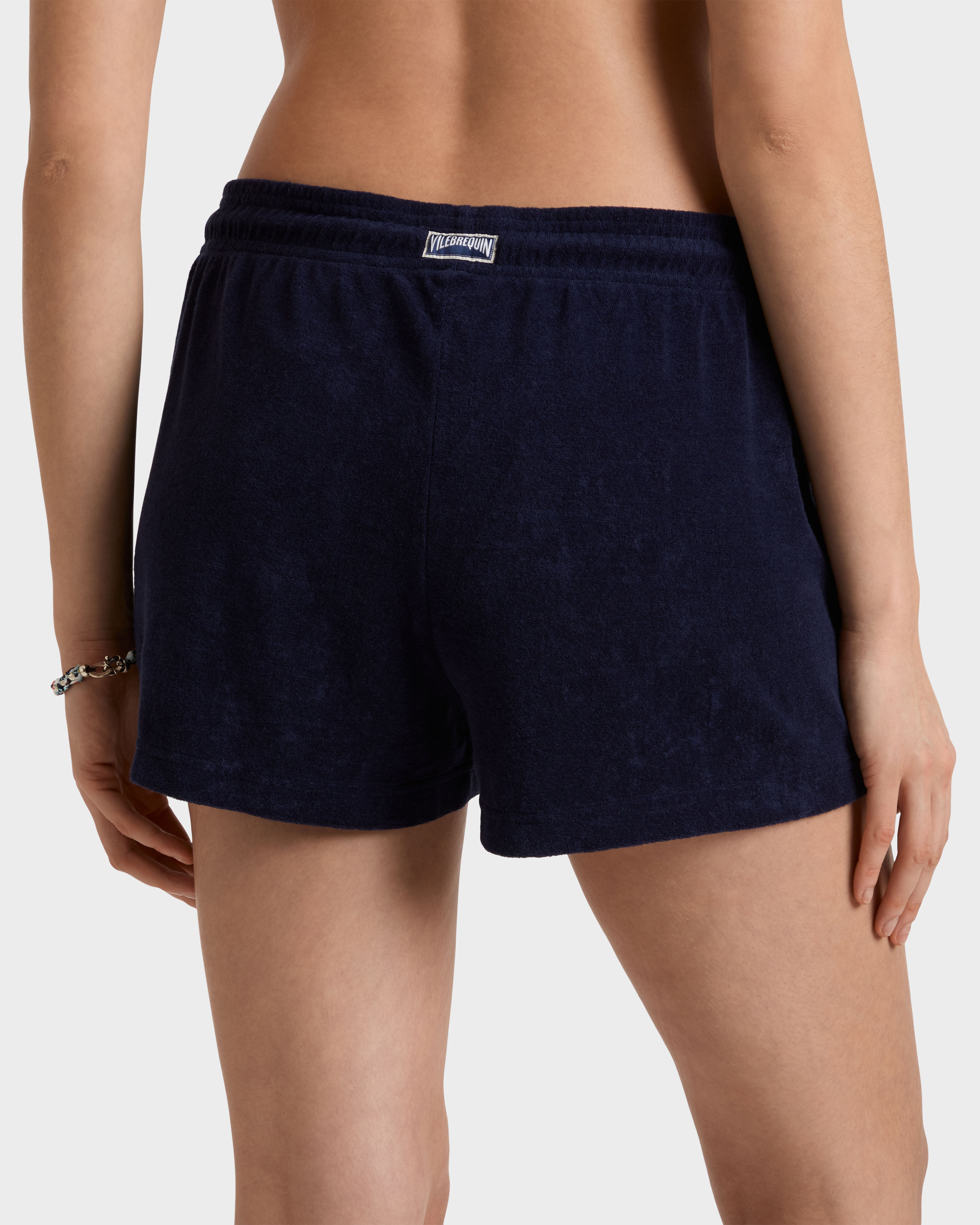 Women Terry Shorts Solid NAVY backworn view