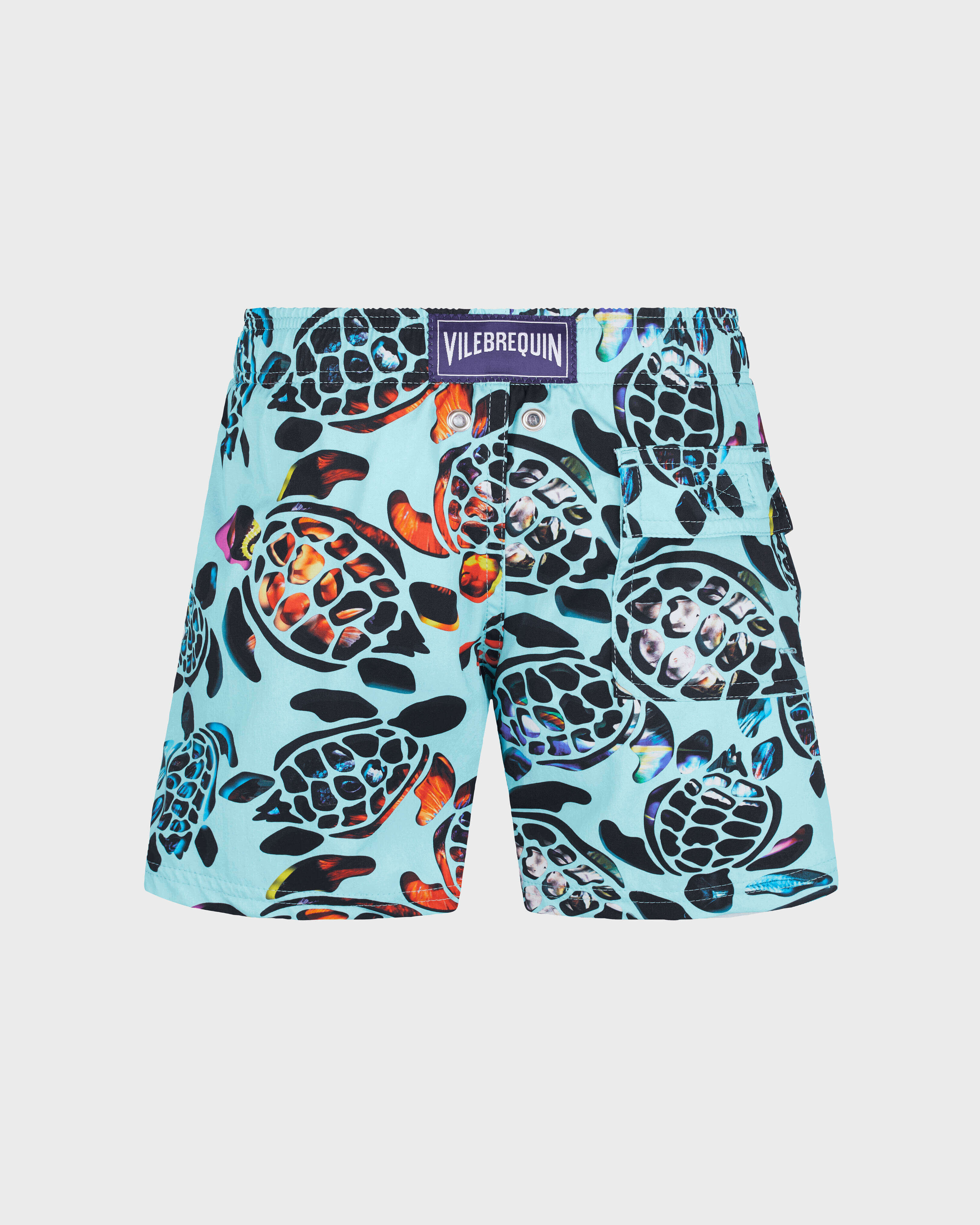 Boys Stretch Swim Shorts Screen Turtles LAGOON back view
