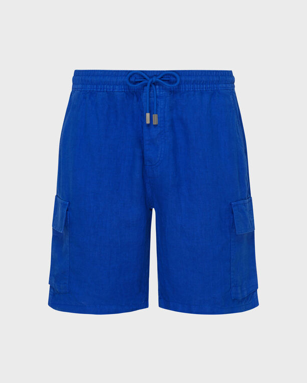 Vilebrequin - Einfarbige Leinen-bermudashorts Mit Cargotaschen Für Herren - Bermuda - Baie - Blau - Größe XXXL