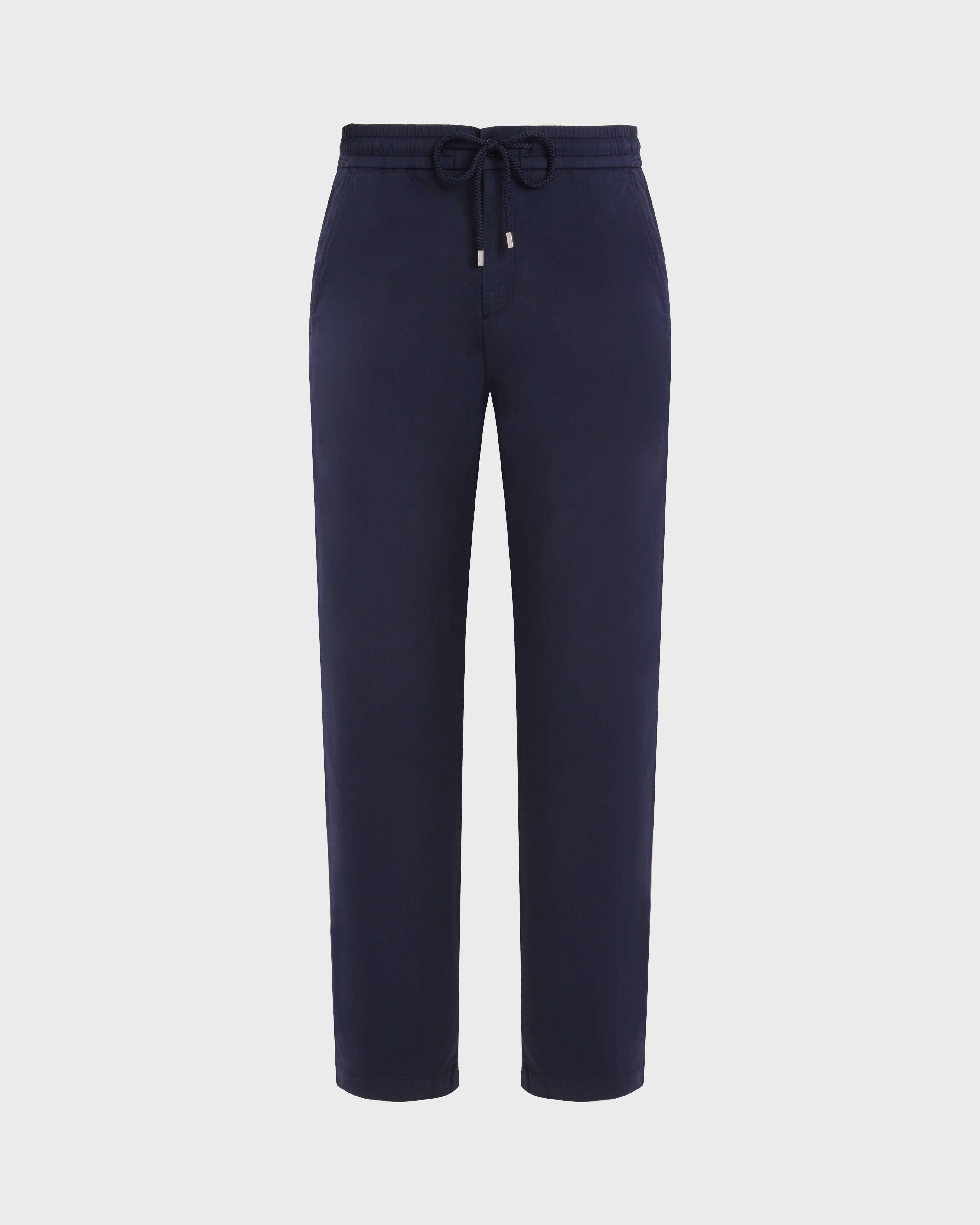 Pantalon en coton satin homme uni BLEU MARINE front view
