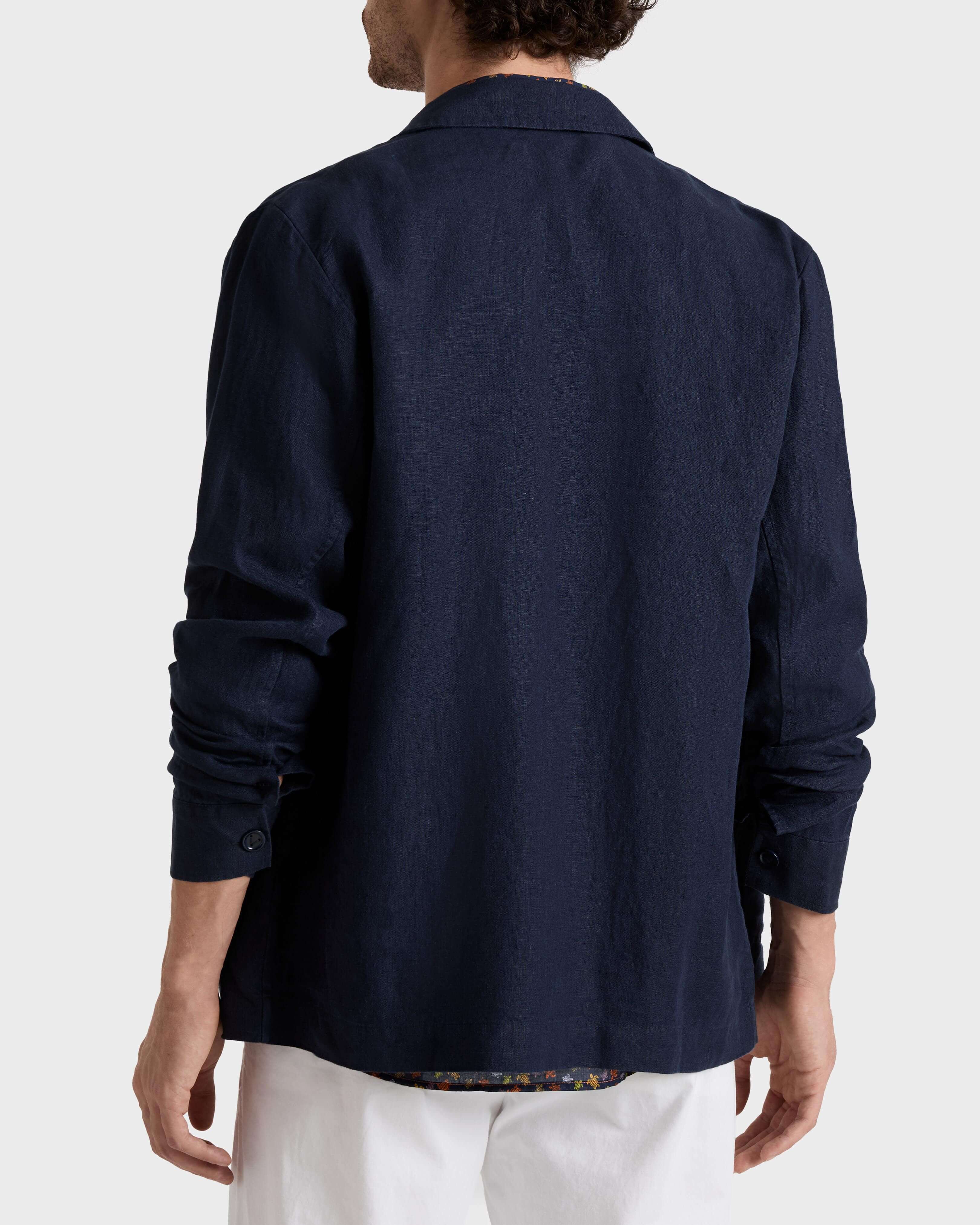 Men Linen Solid Overshirt NAVY backworn view