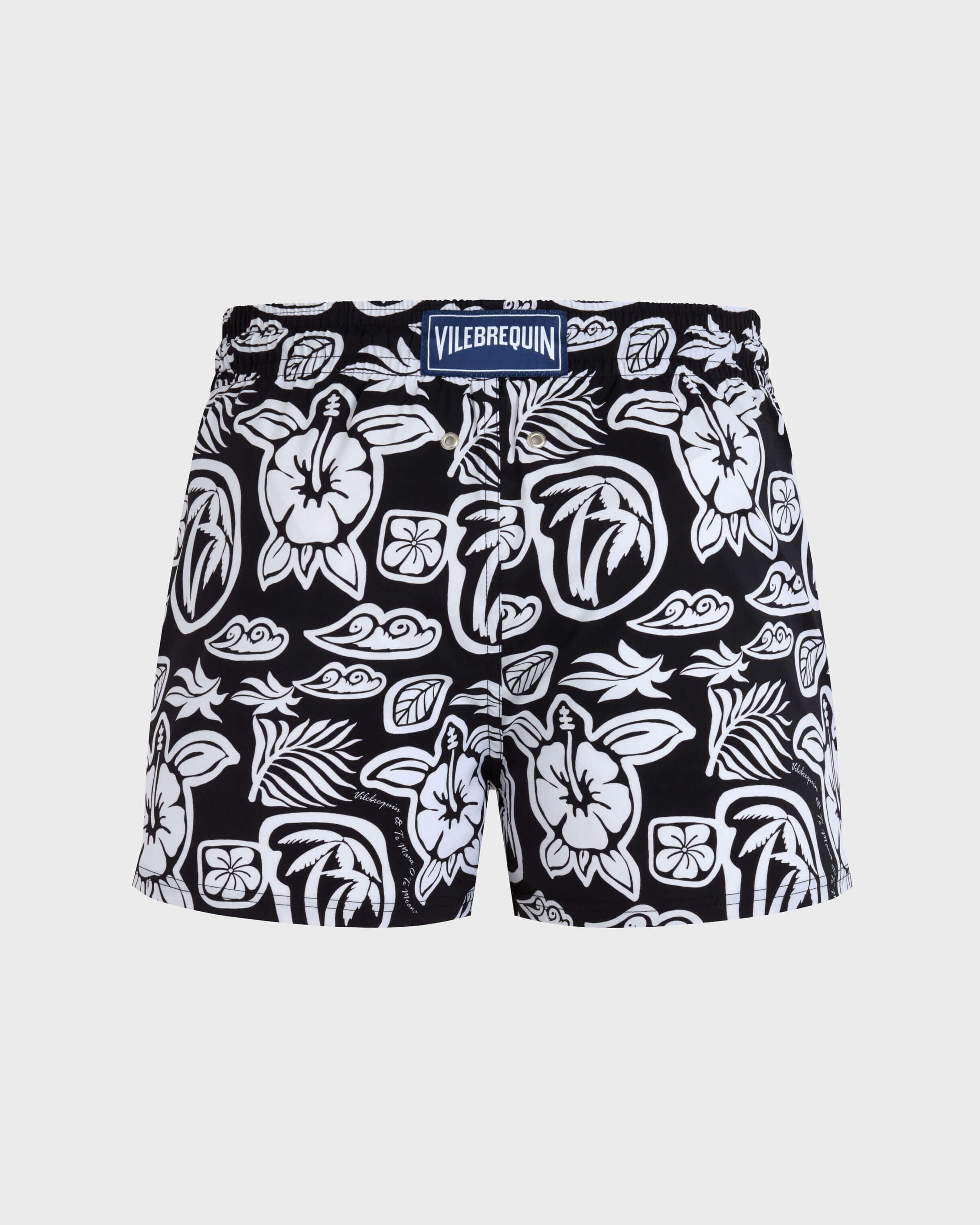 Men Short Swim Trunks Tahiti Turtles BLACK back view