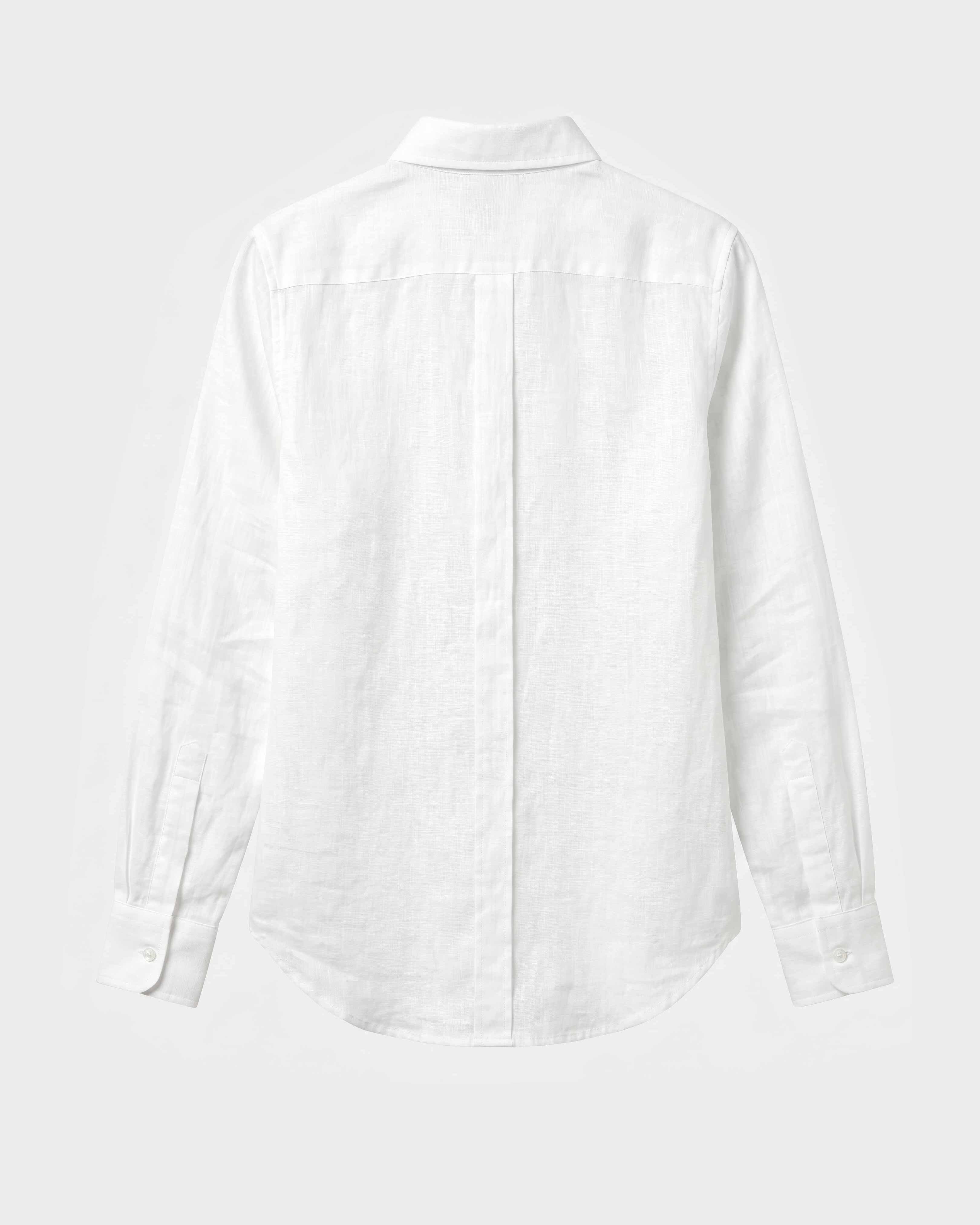 Women Long Sleeves Linen Shirt Solid WHITE back view