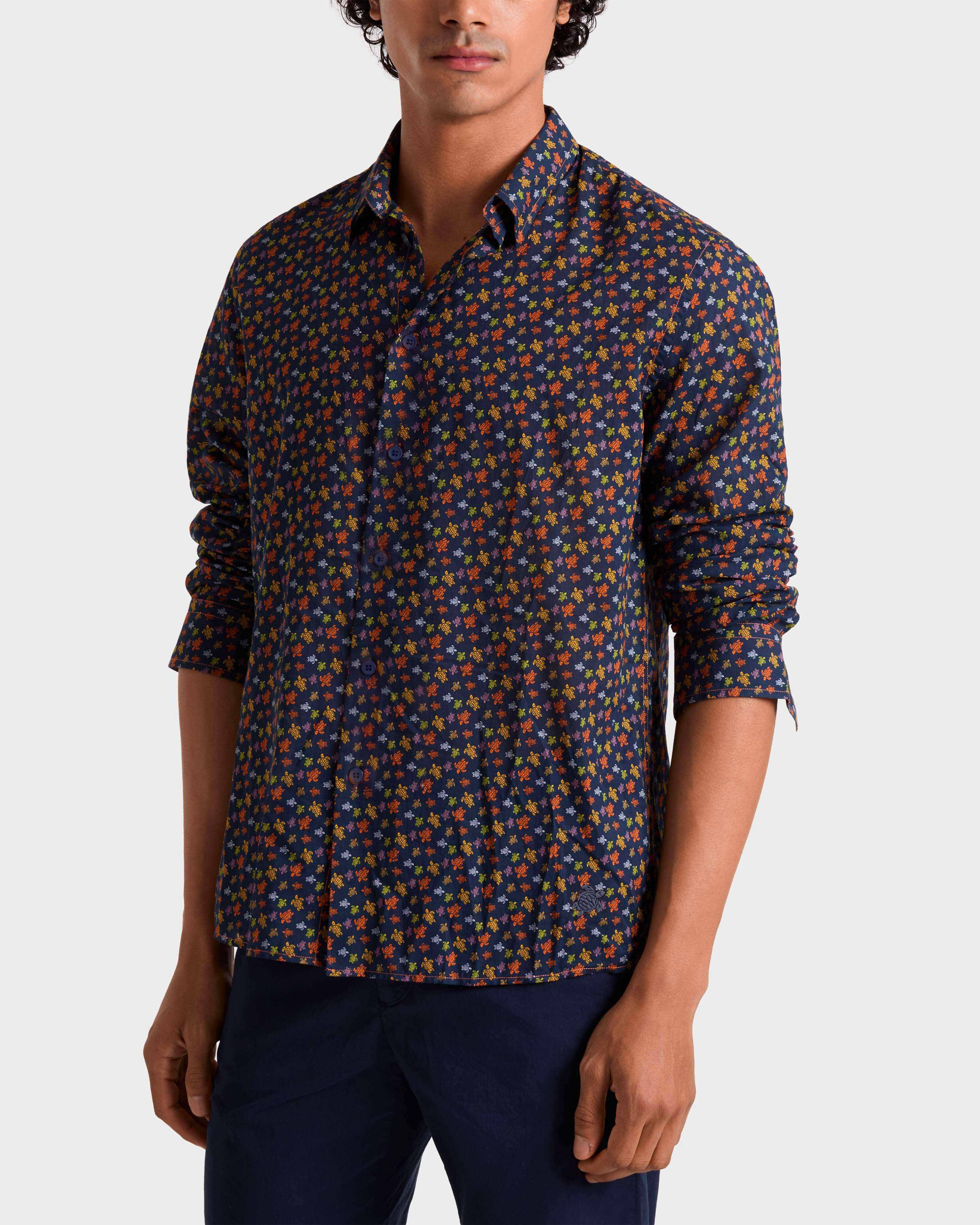 Men Cotton Voile Shirt Micro Ronde Des Tortues VITAMIN frontworn view