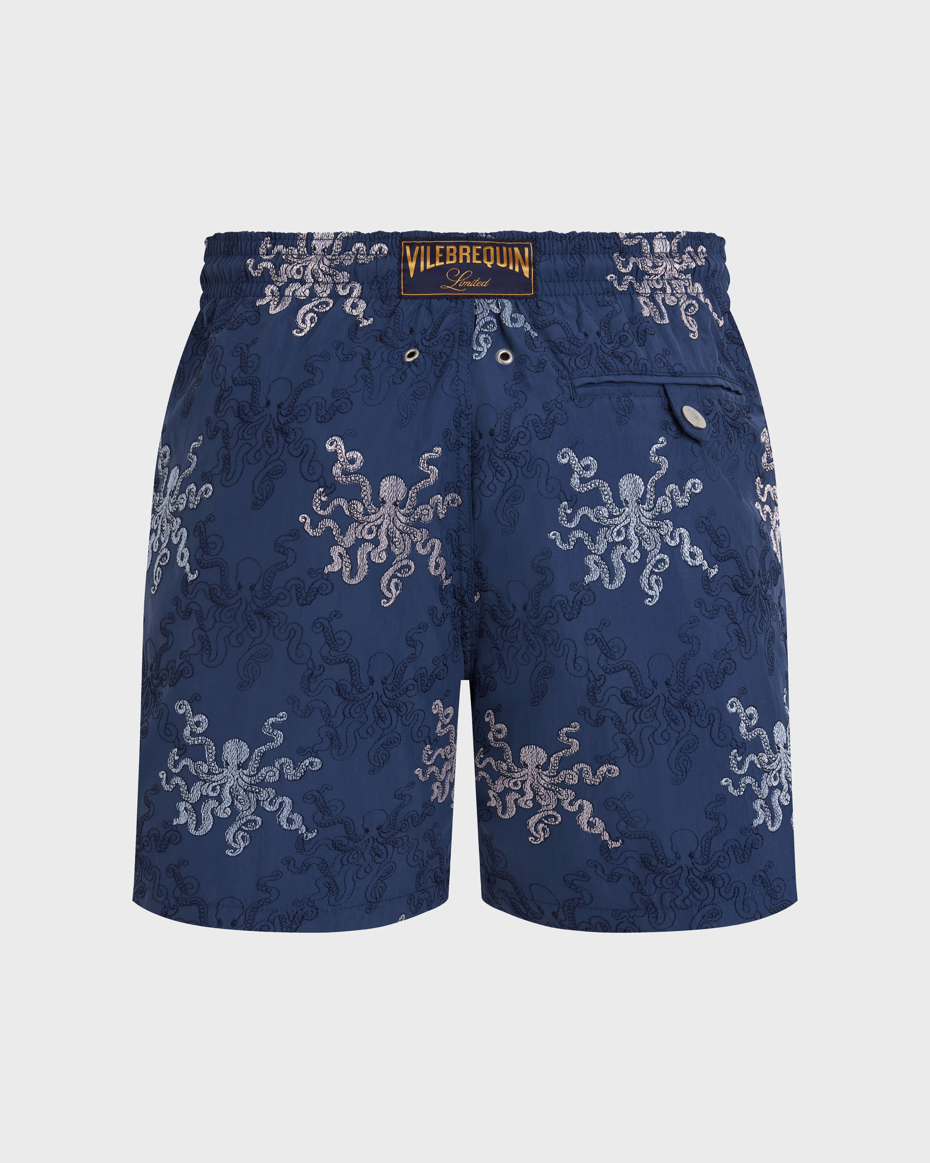 Men Embroidered Swim Trunks Octopus in Stripes - Limited Edition EVENING back view