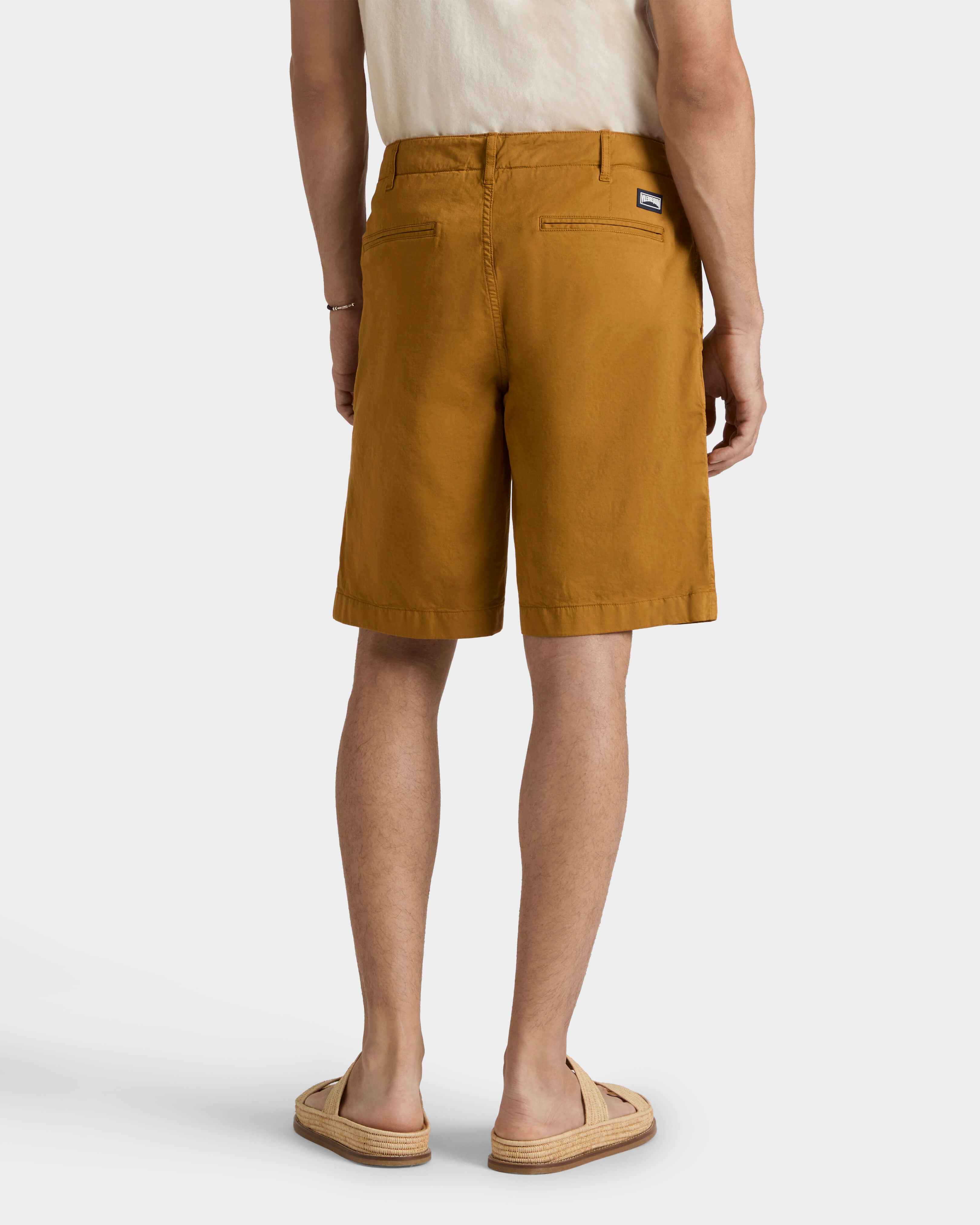 Men Satin Cotton Bermuda Shorts Solid MUD backworn view