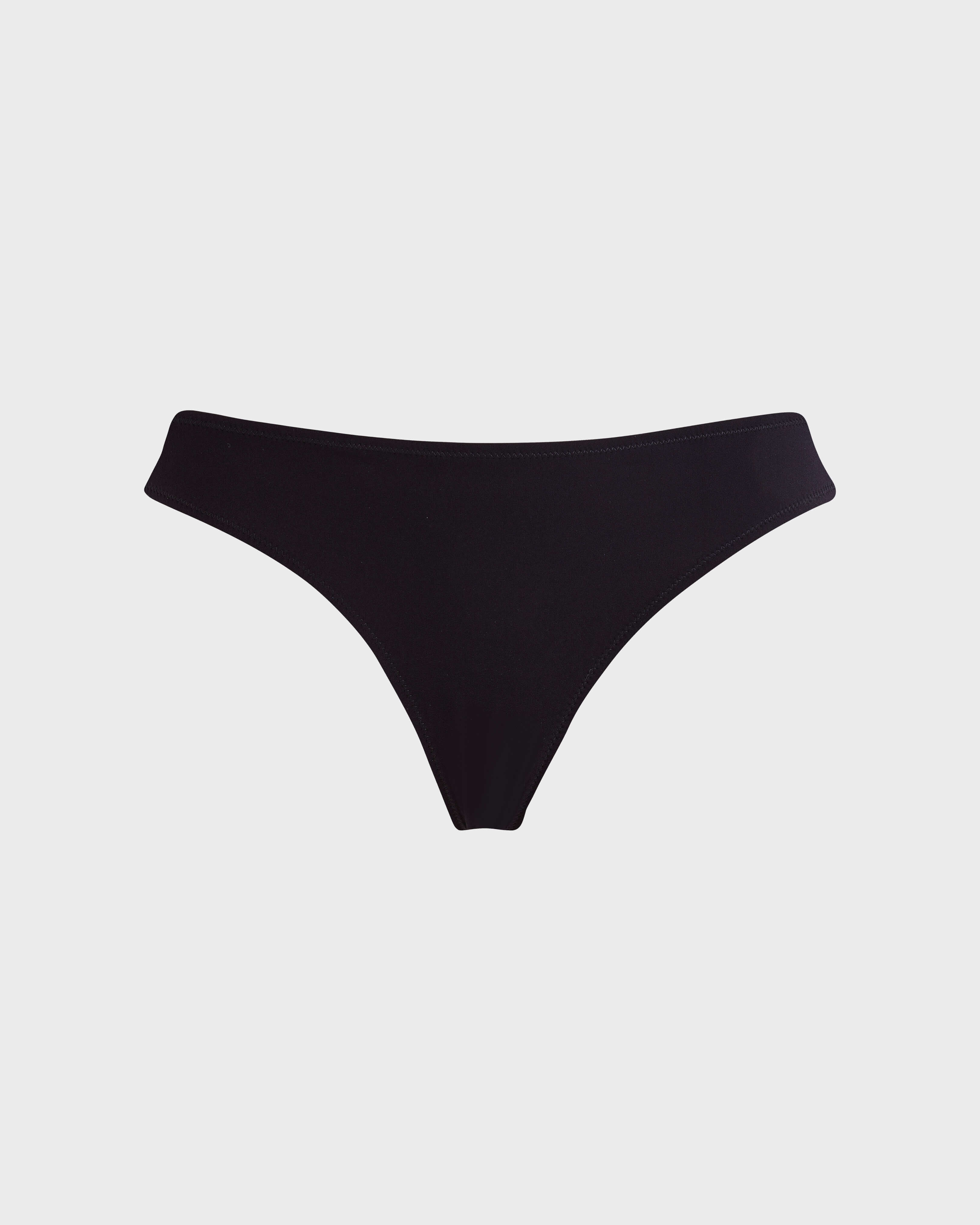 Women Midi Brief Bikini Bottom Solid BLACK front view