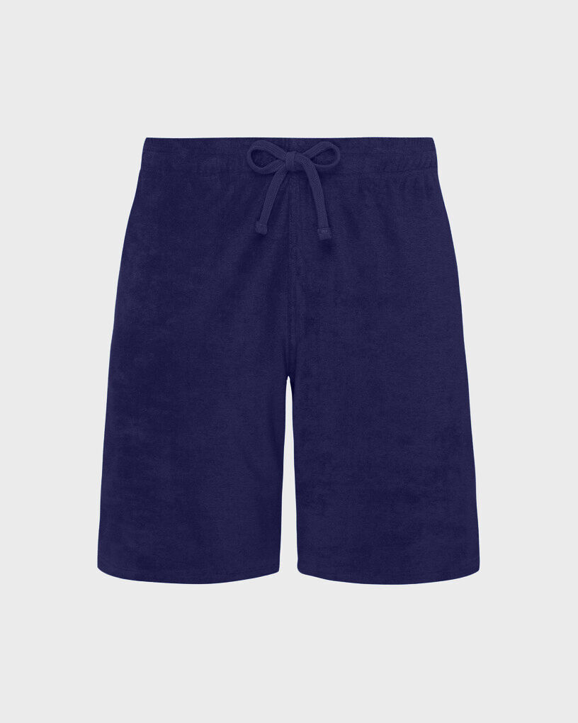 Bermudas de felpa de color liso unisex MIDNIGHT front view