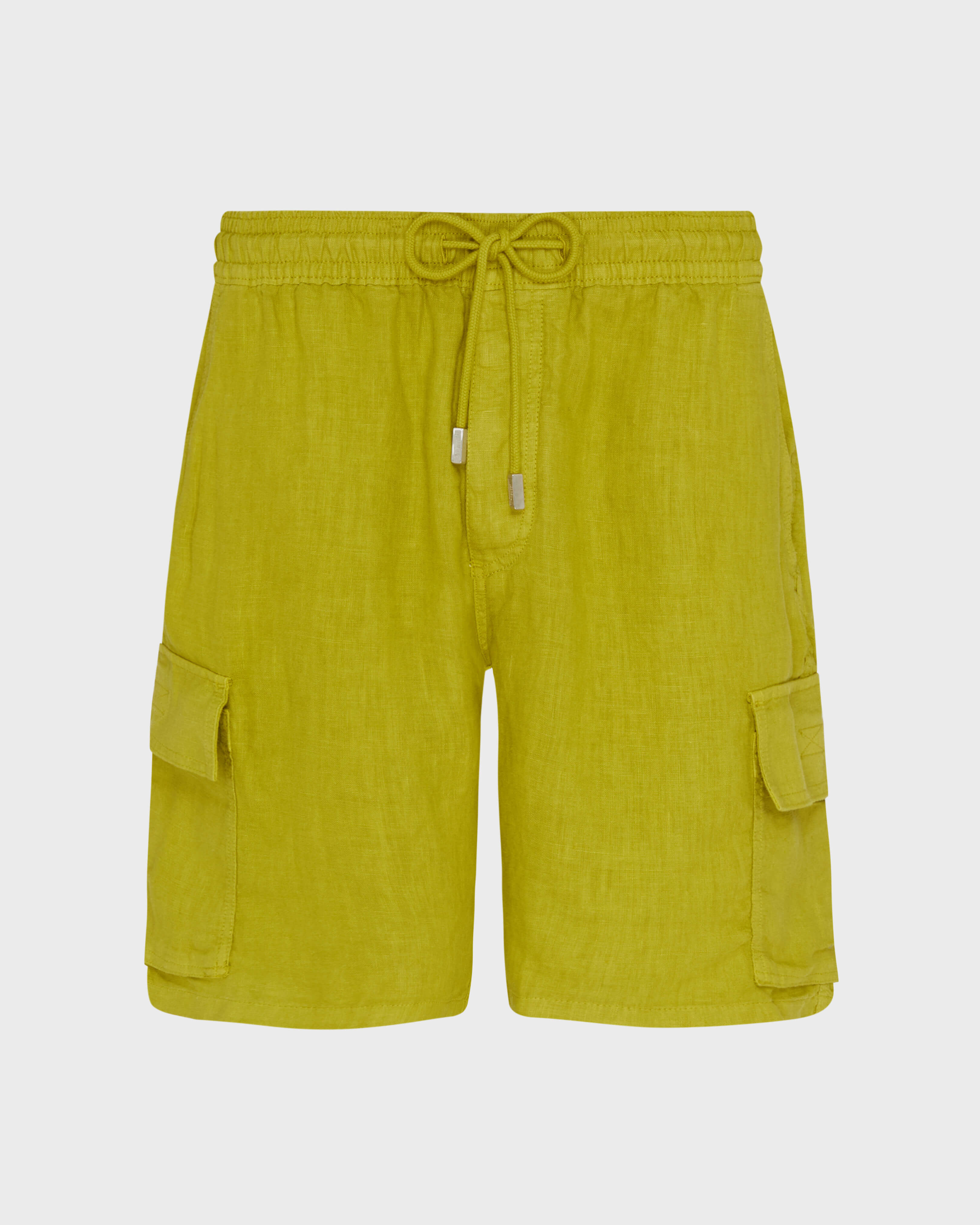 Bermuda cargo uomo in lino tinta unita VERDE PALLIDO front view