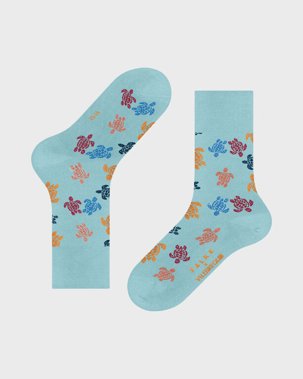 Vilebrequin - Mehrfarbige Rondes Des Tortues Socken Für Herren – Vilebrequin X Falke - Socken - Socks4 - Blau - Größe 41-42