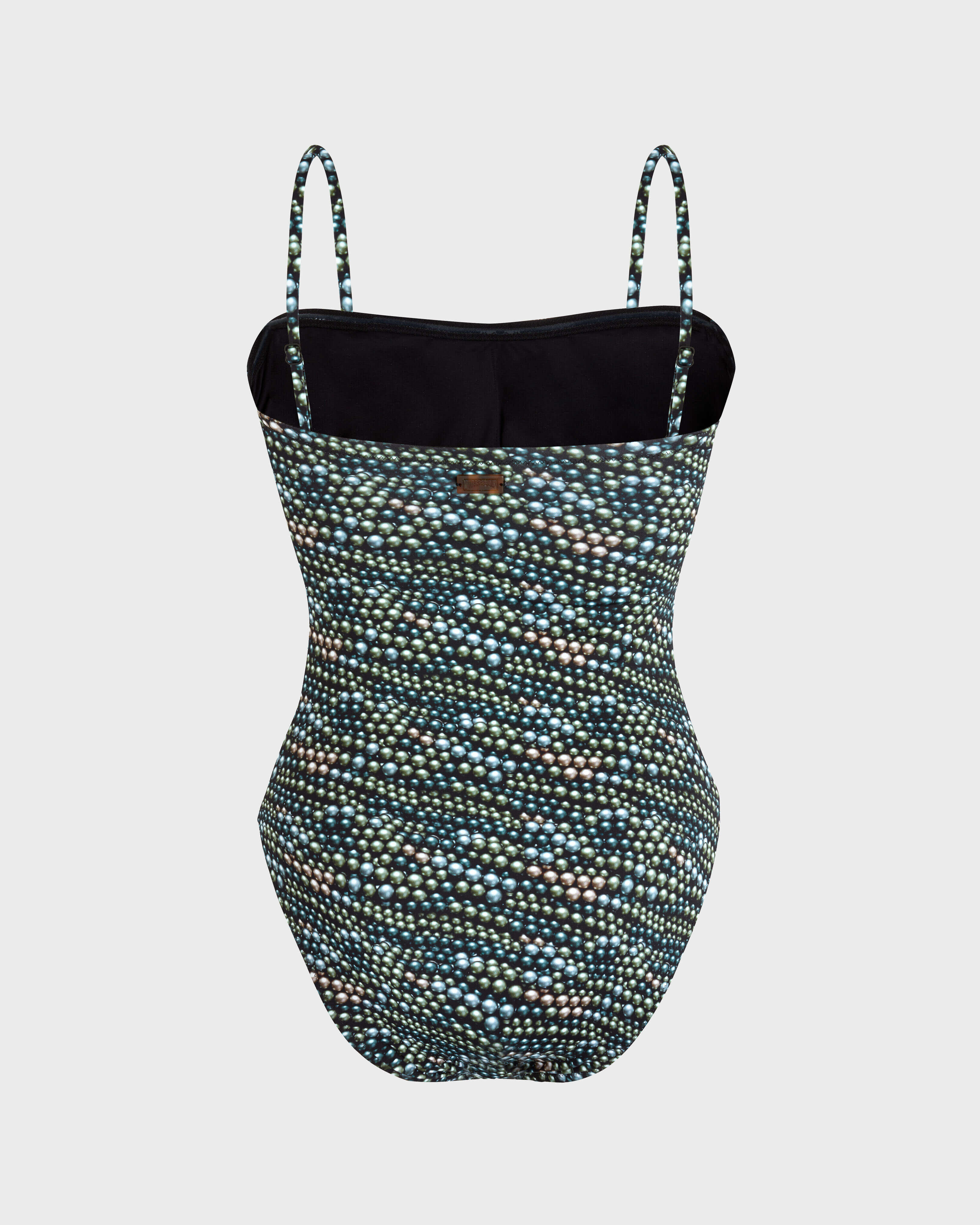 Women Bustier One-piece Swimsuit Pearl BLACK back view