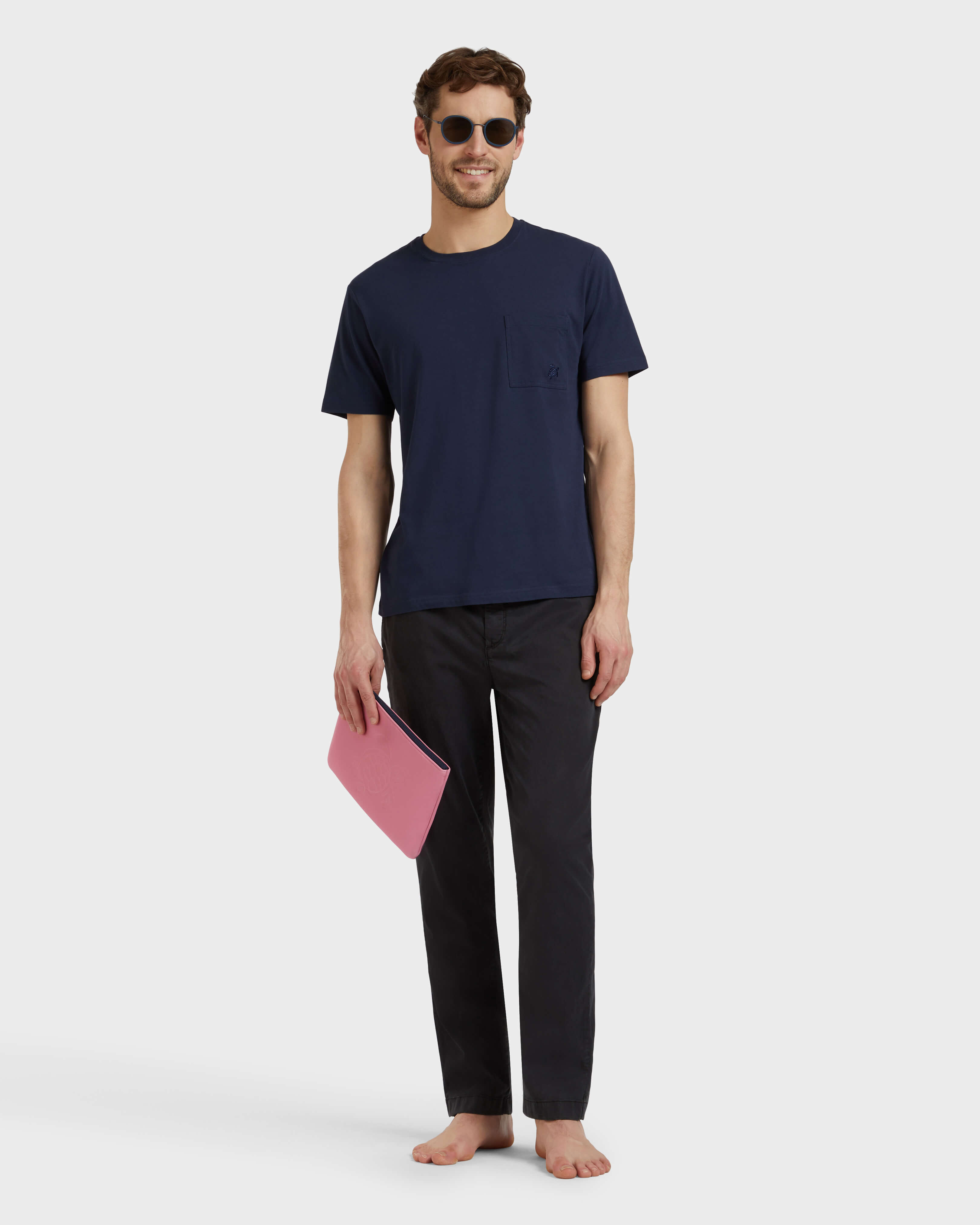 Men Elastic waist Tencel Satin Pants BLACK supp1 view