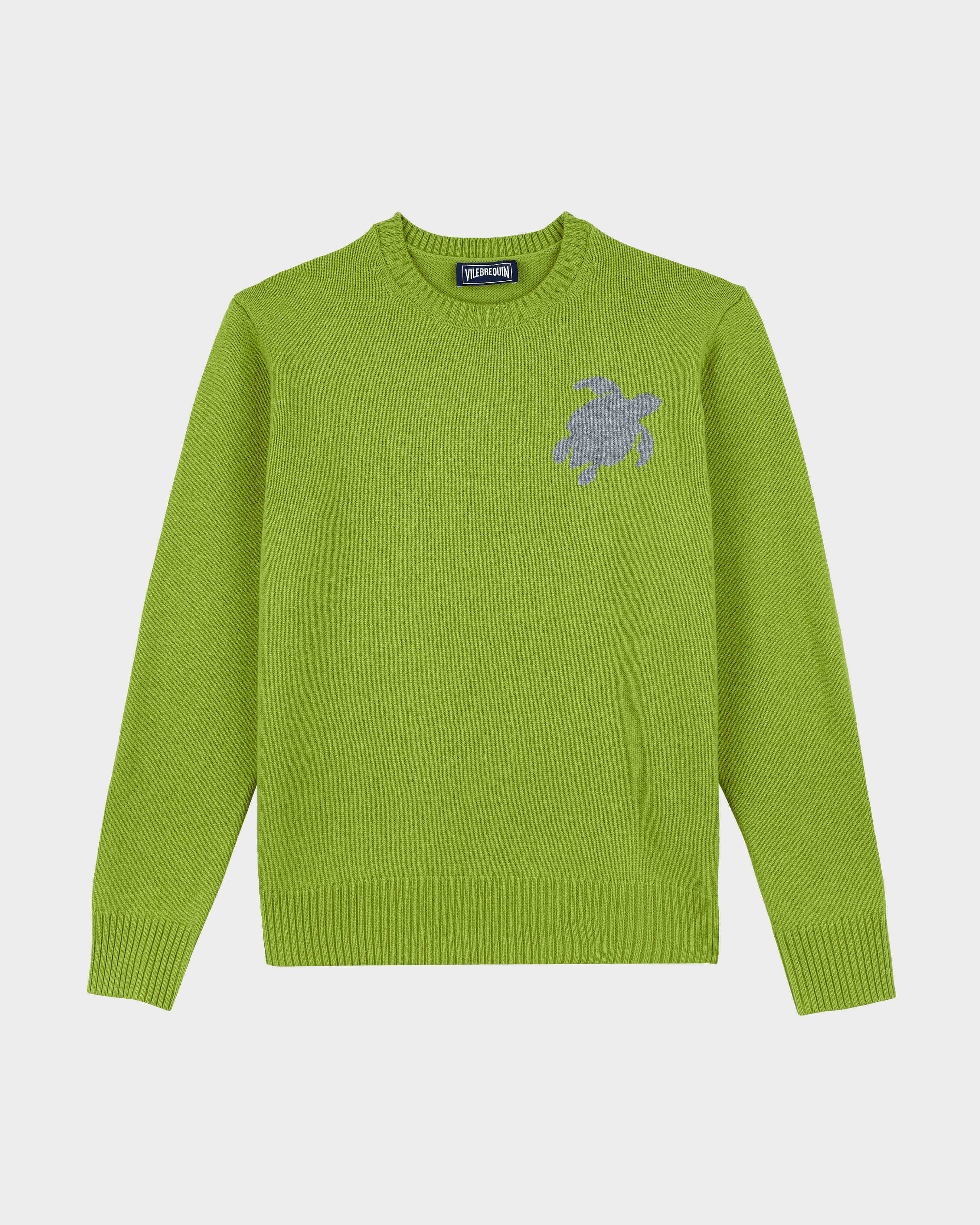 Men Wool and Cashmere Crewneck Sweater Turtle MATCHA front view