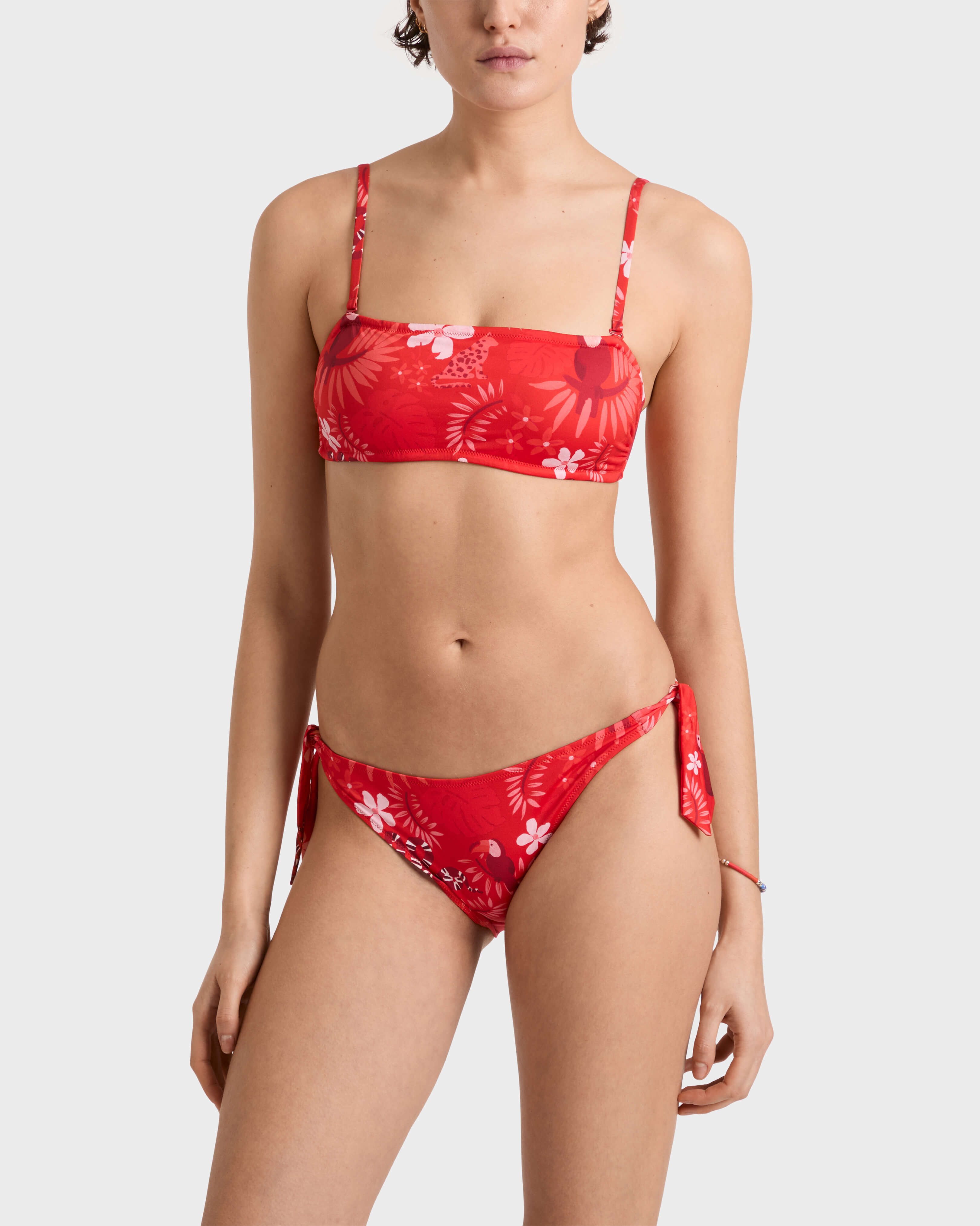 Women Bandeau Bikini Top Papel de Embrulho POPPY RED backworn view