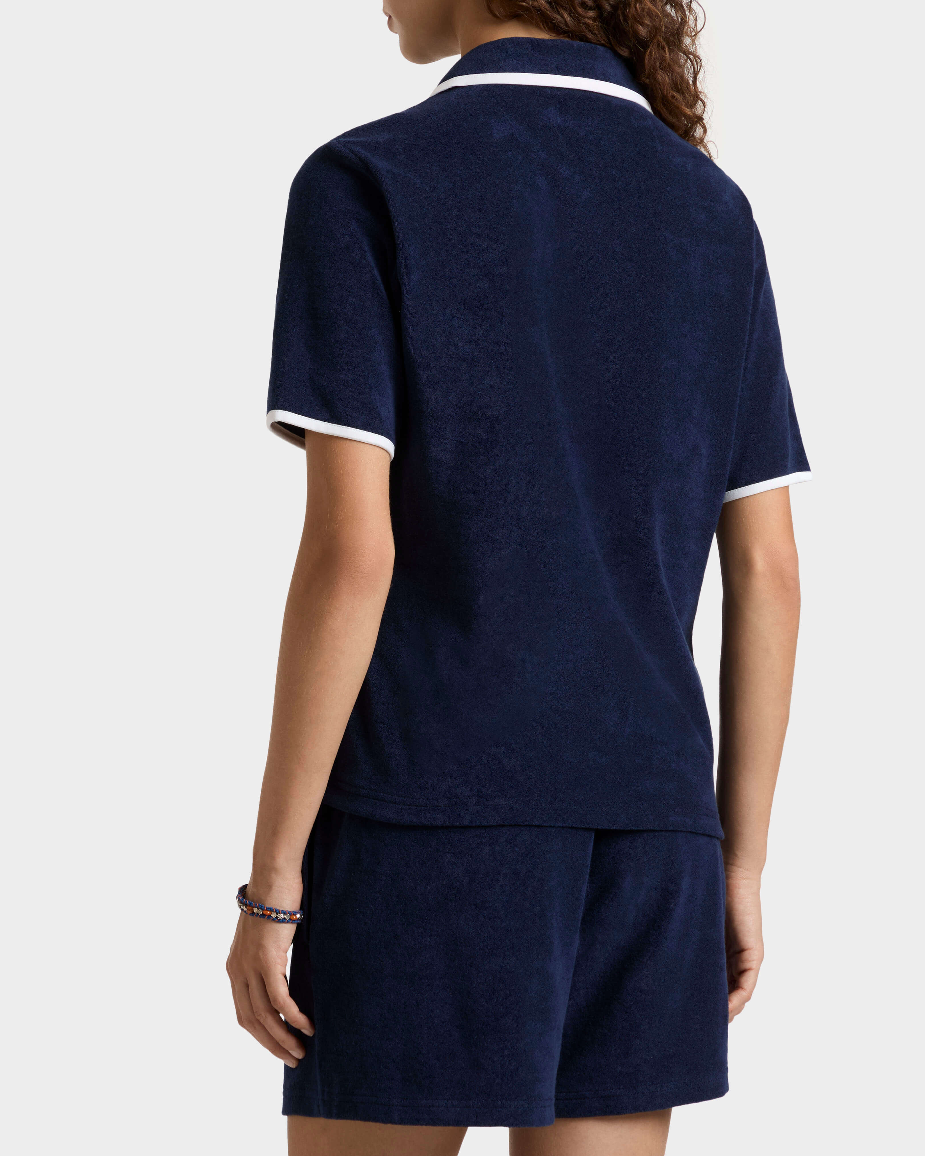Women Terry Polo Solid NAVY backworn view