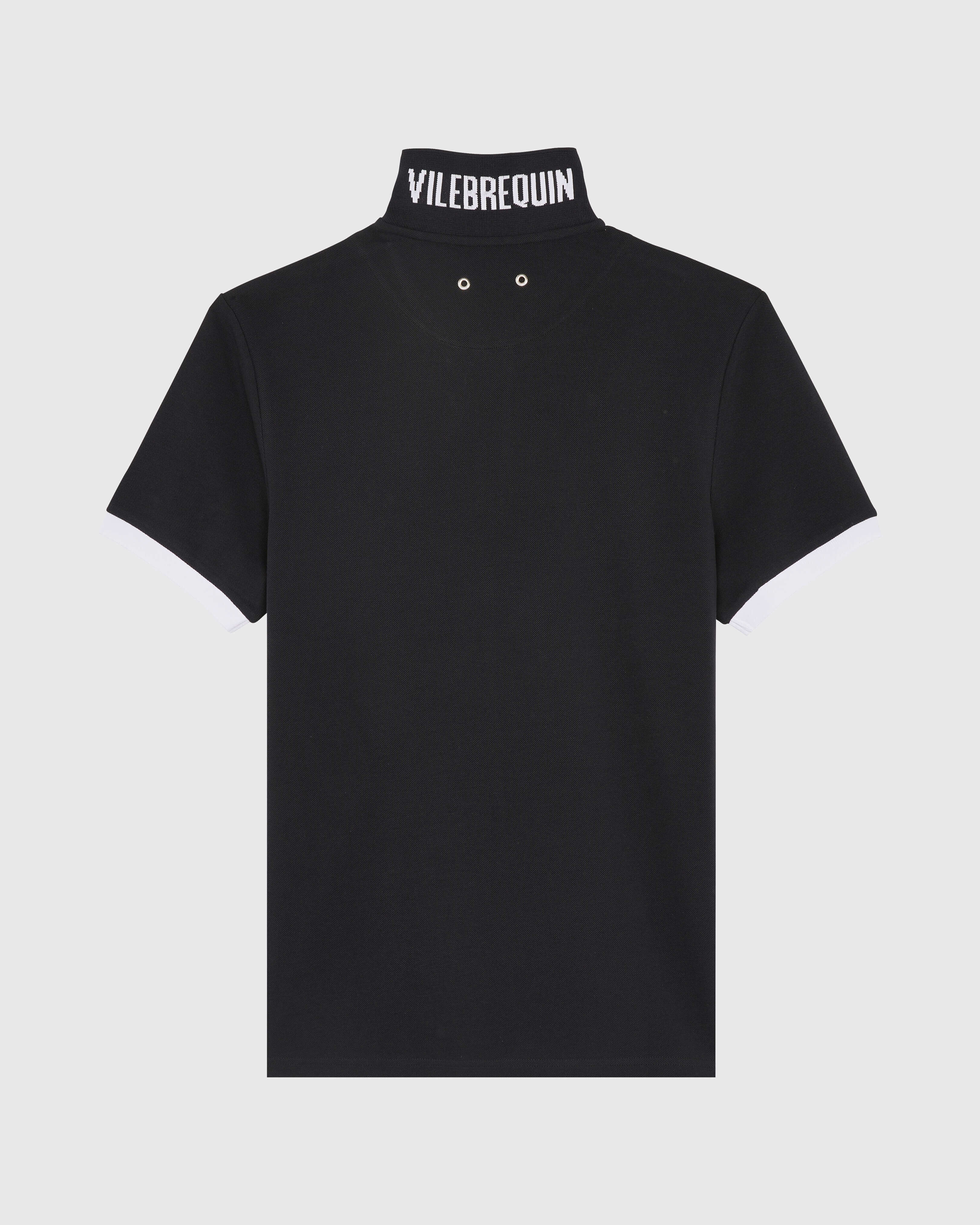 Men Organic Cotton Pique Polo Shirt Solid BLACK back view