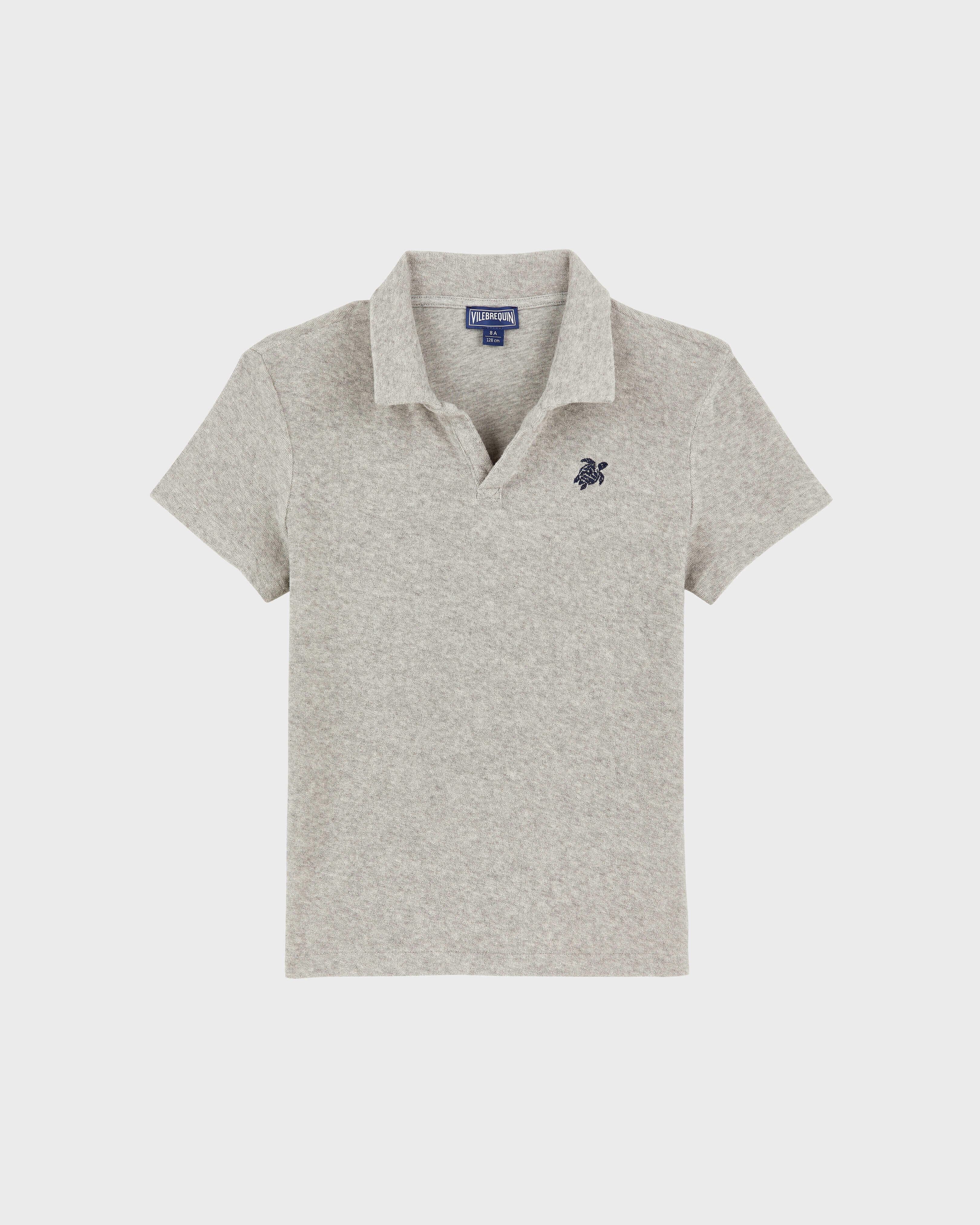 Boys Terry Polo Embroidered Turtle HEATHER GREY front view
